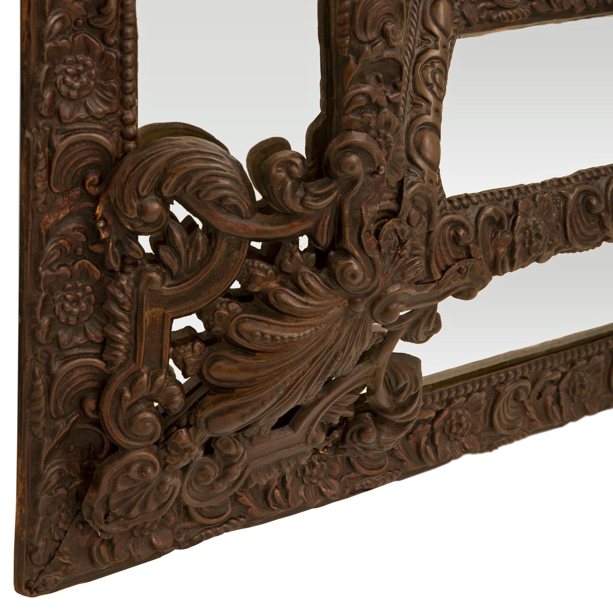 Dutch 19th Century Baroque St. Patinated Pressed Metal Double Framed Mirror For Sale 3