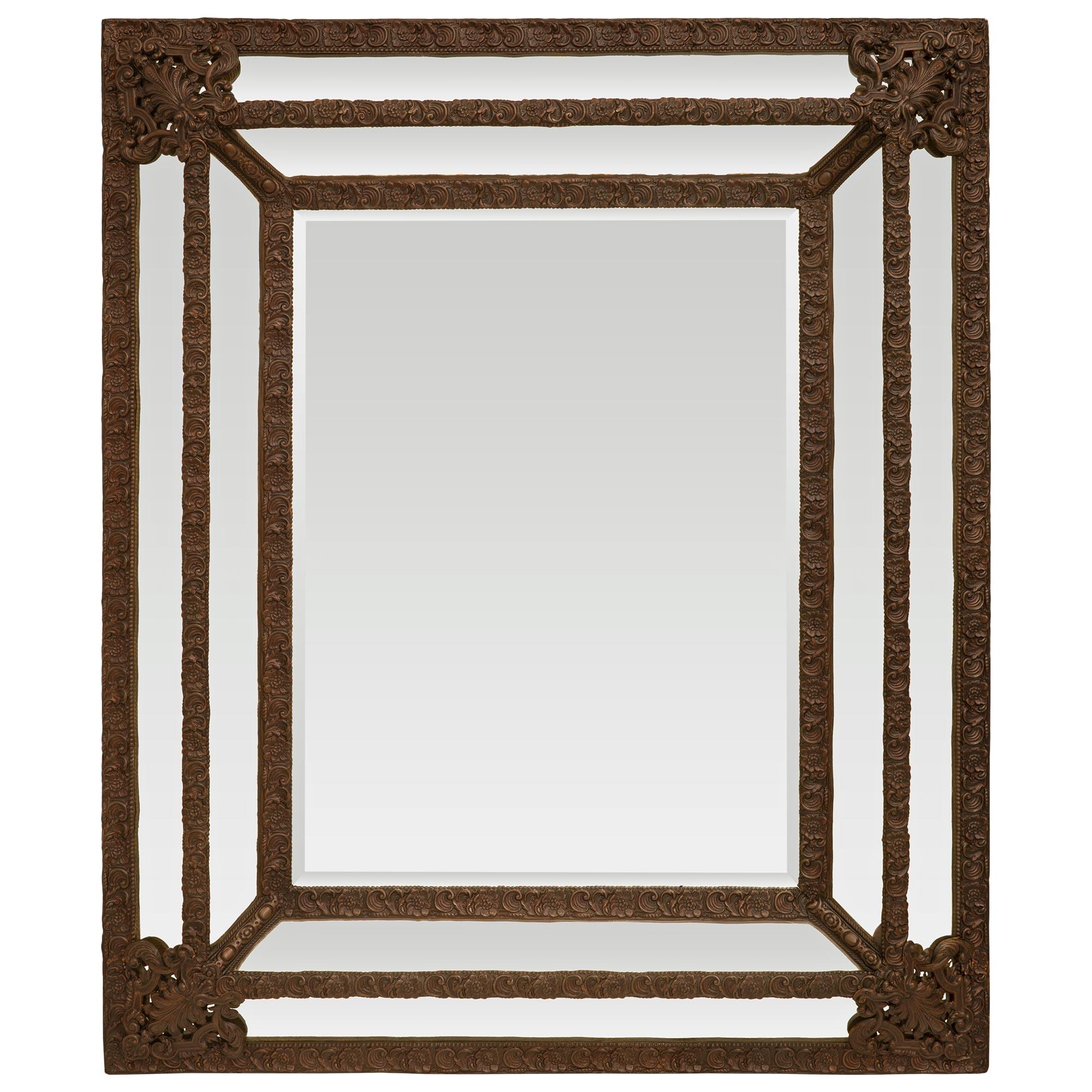 Dutch 19th Century Baroque St. Patinated Pressed Metal Double Framed Mirror For Sale 4