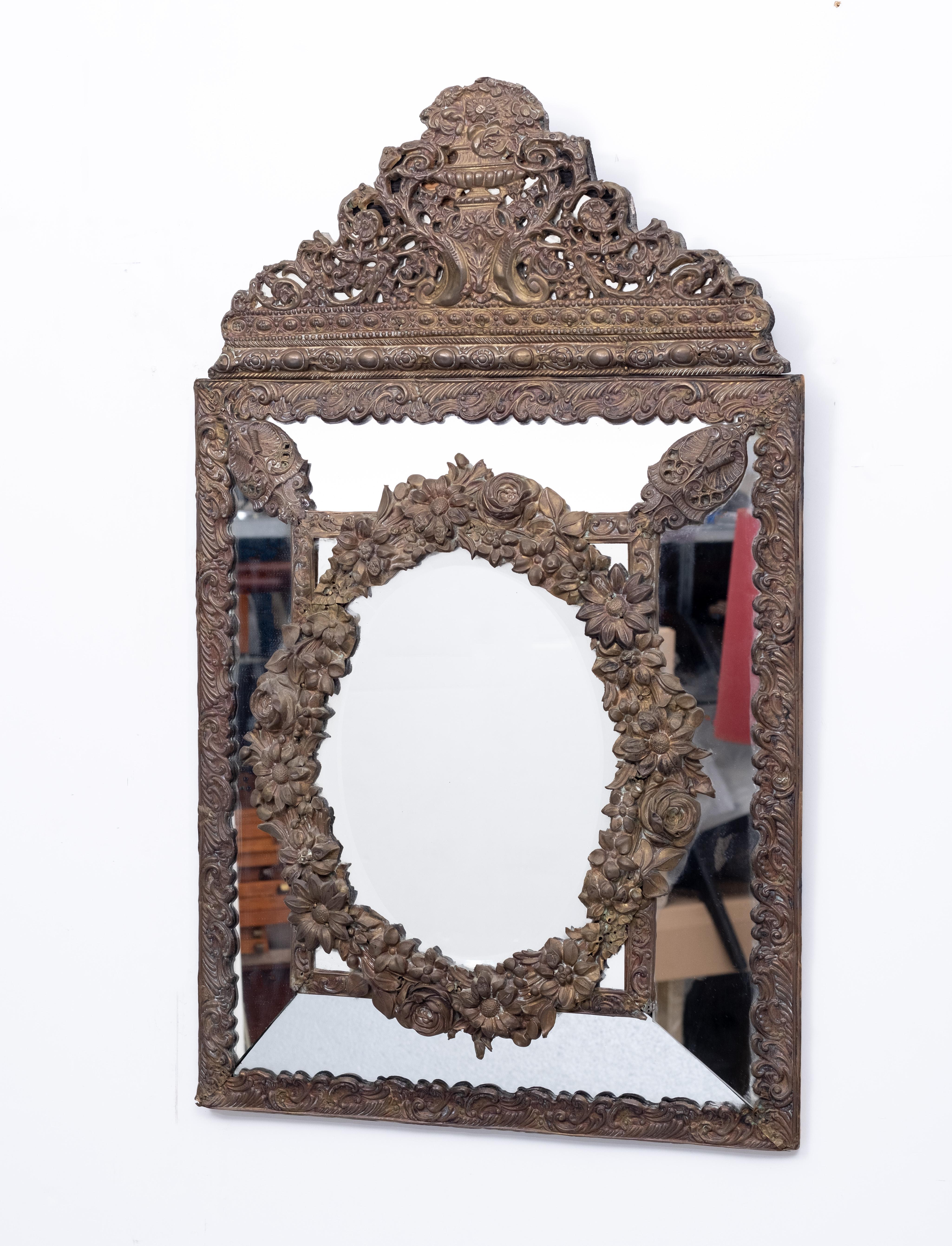 Dutch 19th Century Brass Repousse Cushion Mirror For Sale 2