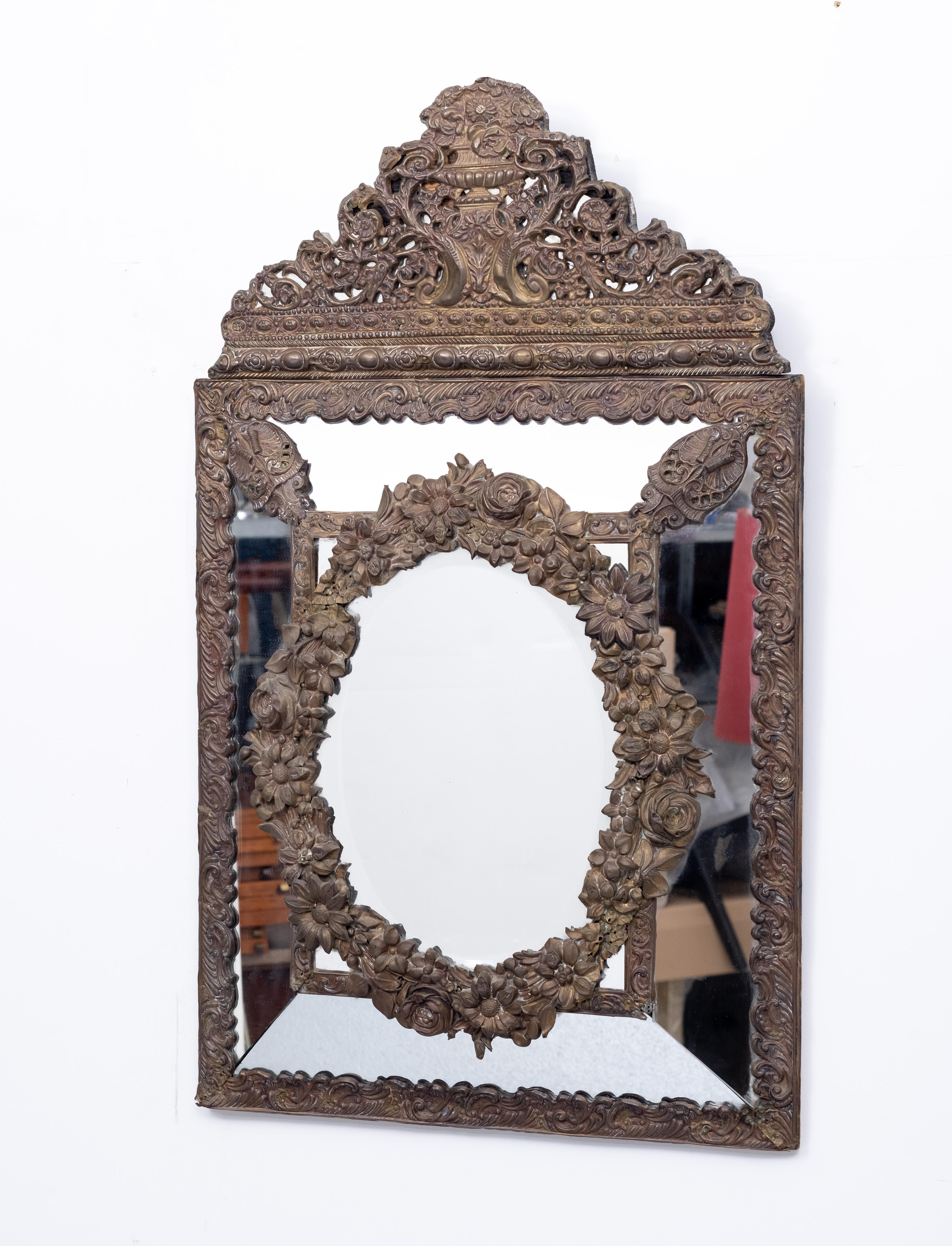 Dutch 19th Century Brass Repousse Cushion Mirror 2