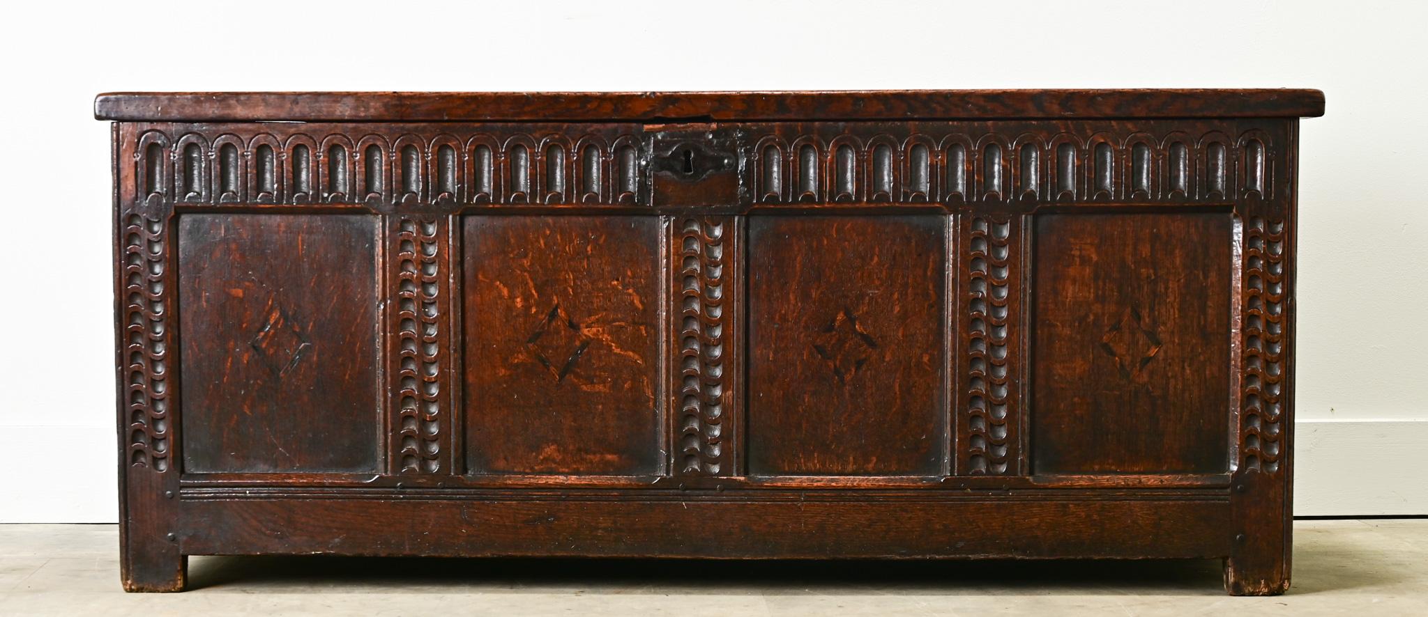 Hand-Carved Dutch 19th Century Carved Oak Trunk For Sale