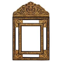 Niederländischer Spiegel mit doppeltem Rahmen aus Ebenholz und vergoldetem Metall aus dem 19.