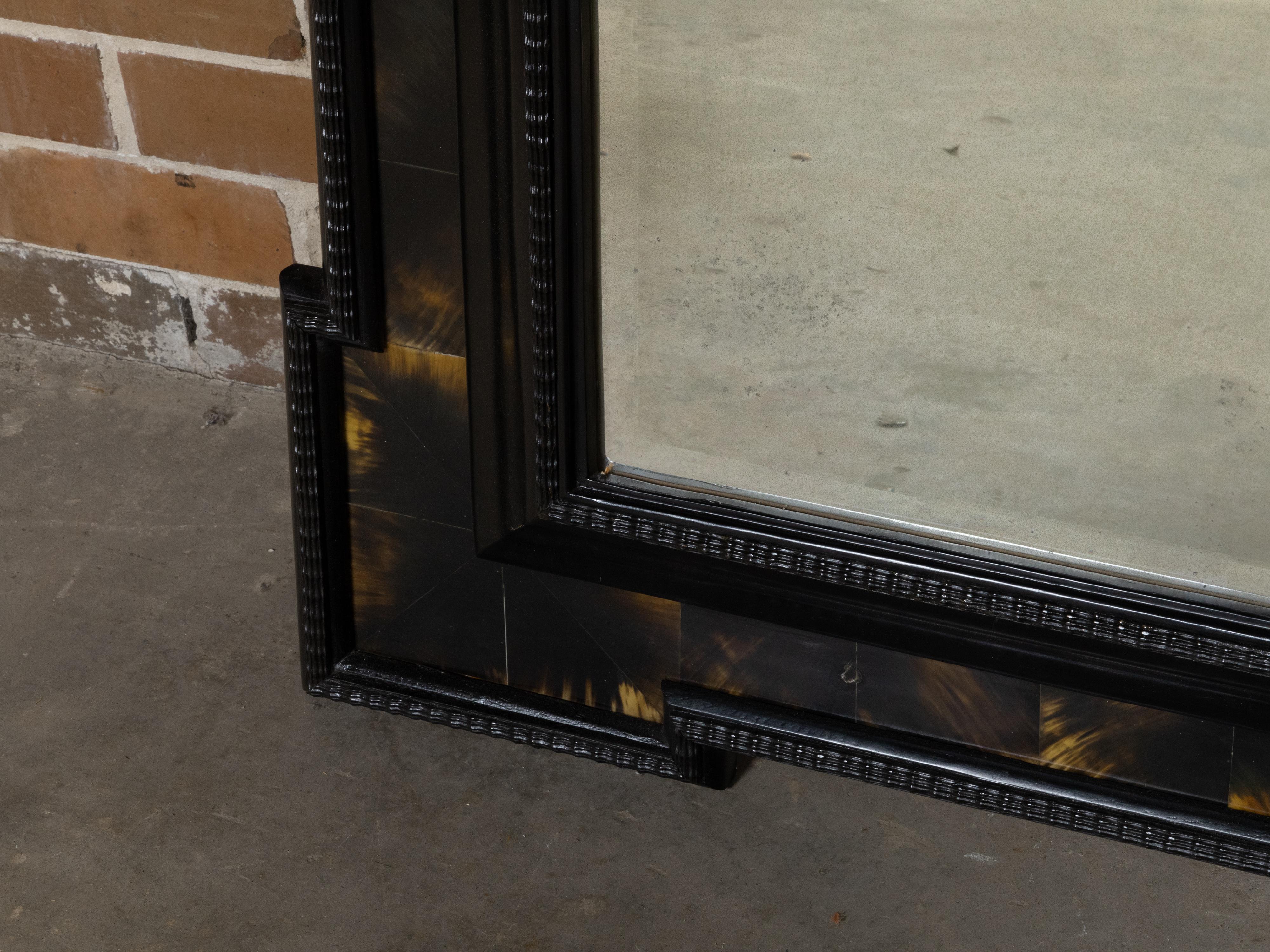 Dutch 19th Century Faux Tortoise Black and Amber Mirror with Carved Frame For Sale 3