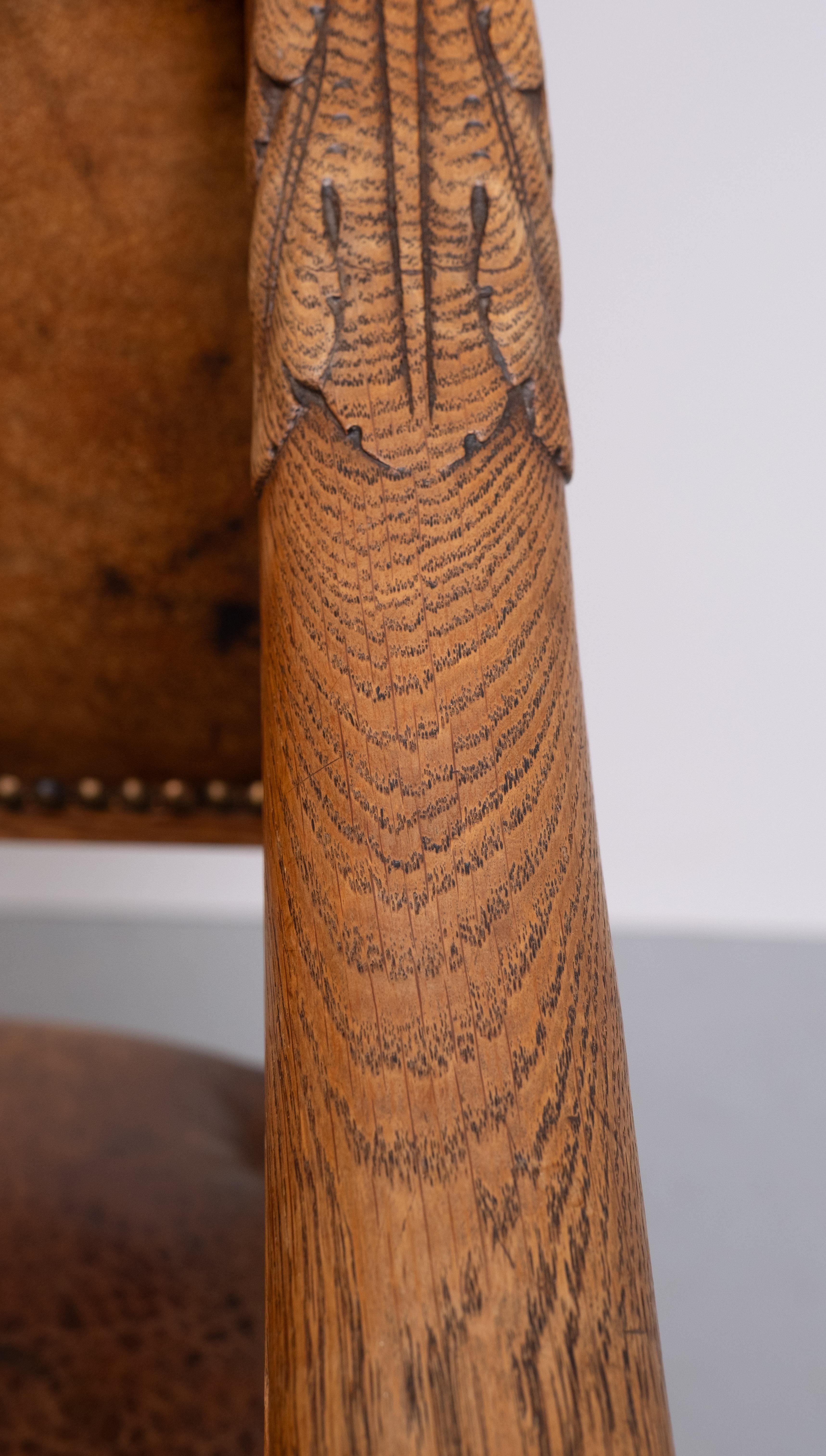 Chaise à accoudoirs ouverte en chêne baroque hollandais du 19e siècle en vente 3