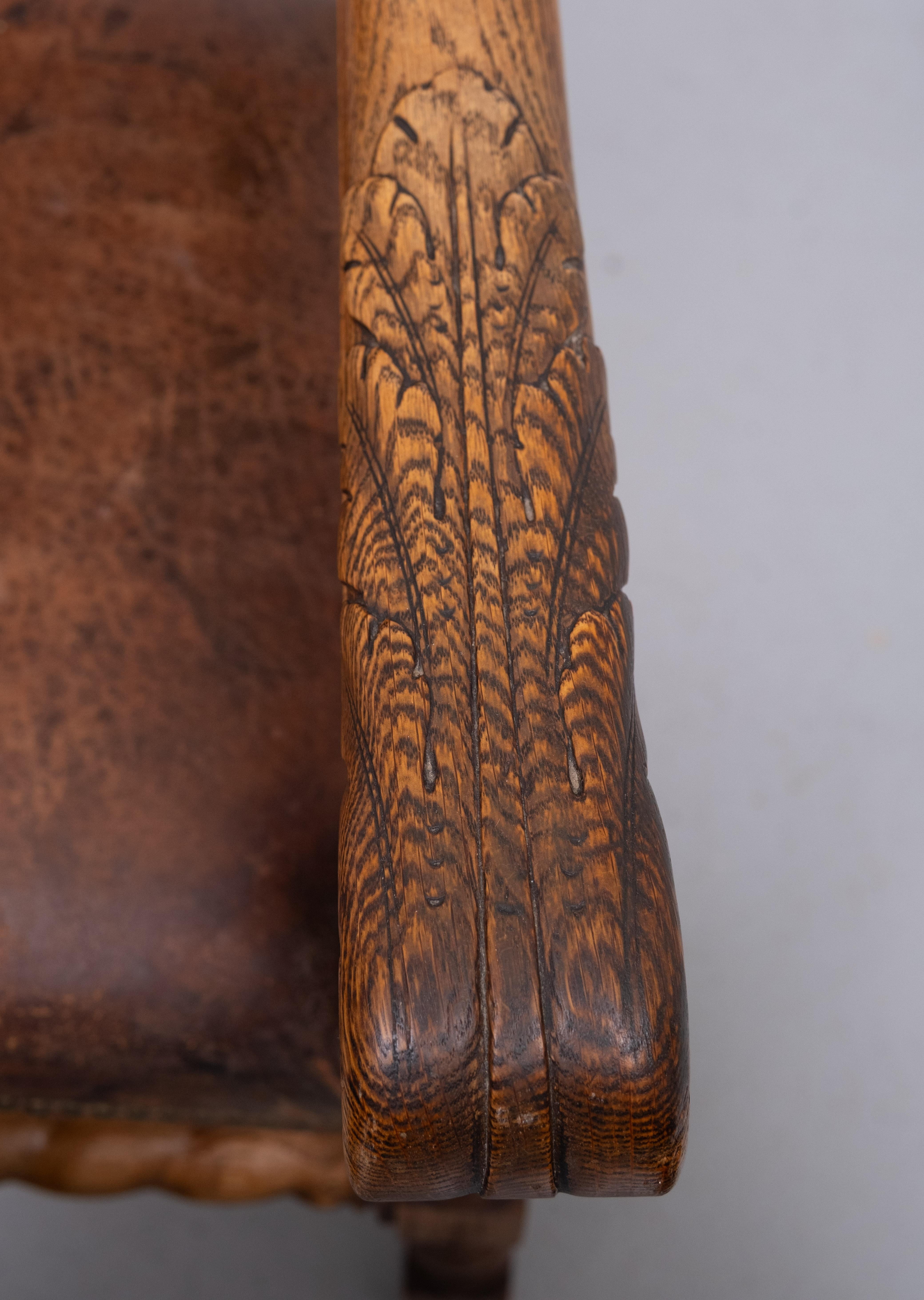 Chaise à accoudoirs ouverte en chêne baroque hollandais du 19e siècle en vente 4