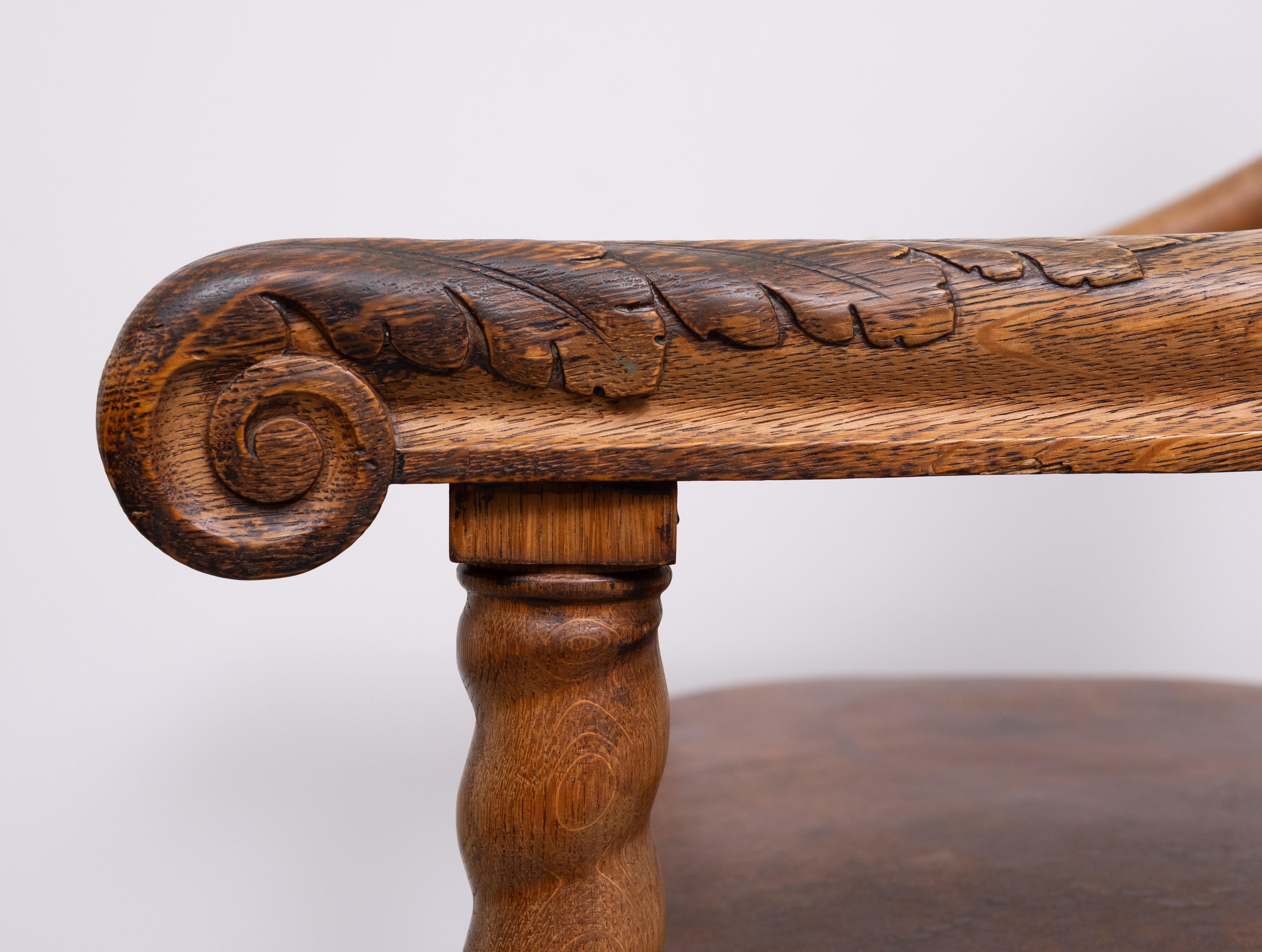 Chaise à accoudoirs ouverte en chêne baroque hollandais du 19e siècle en vente 5