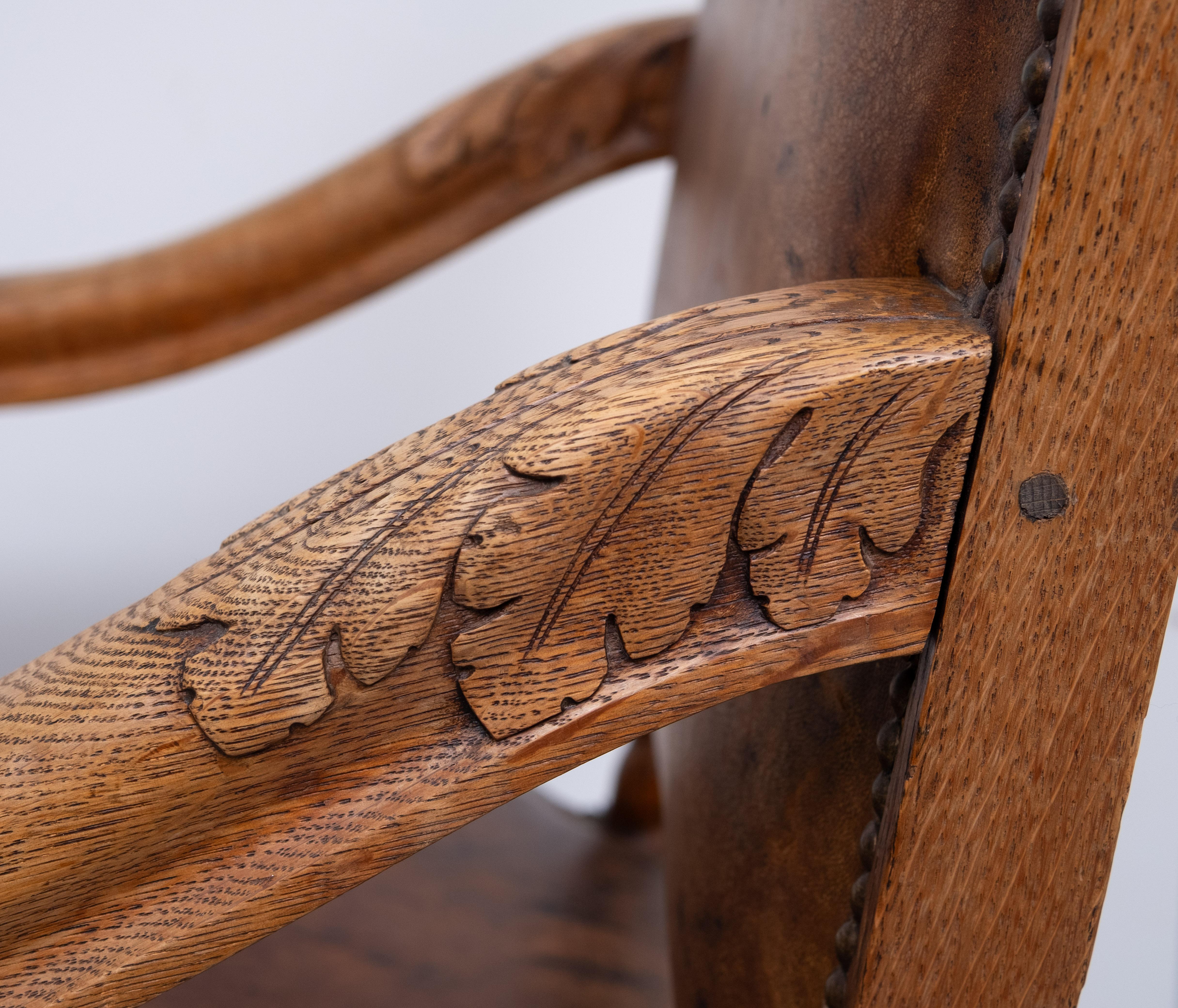 Chaise à accoudoirs ouverte en chêne baroque hollandais du 19e siècle en vente 6