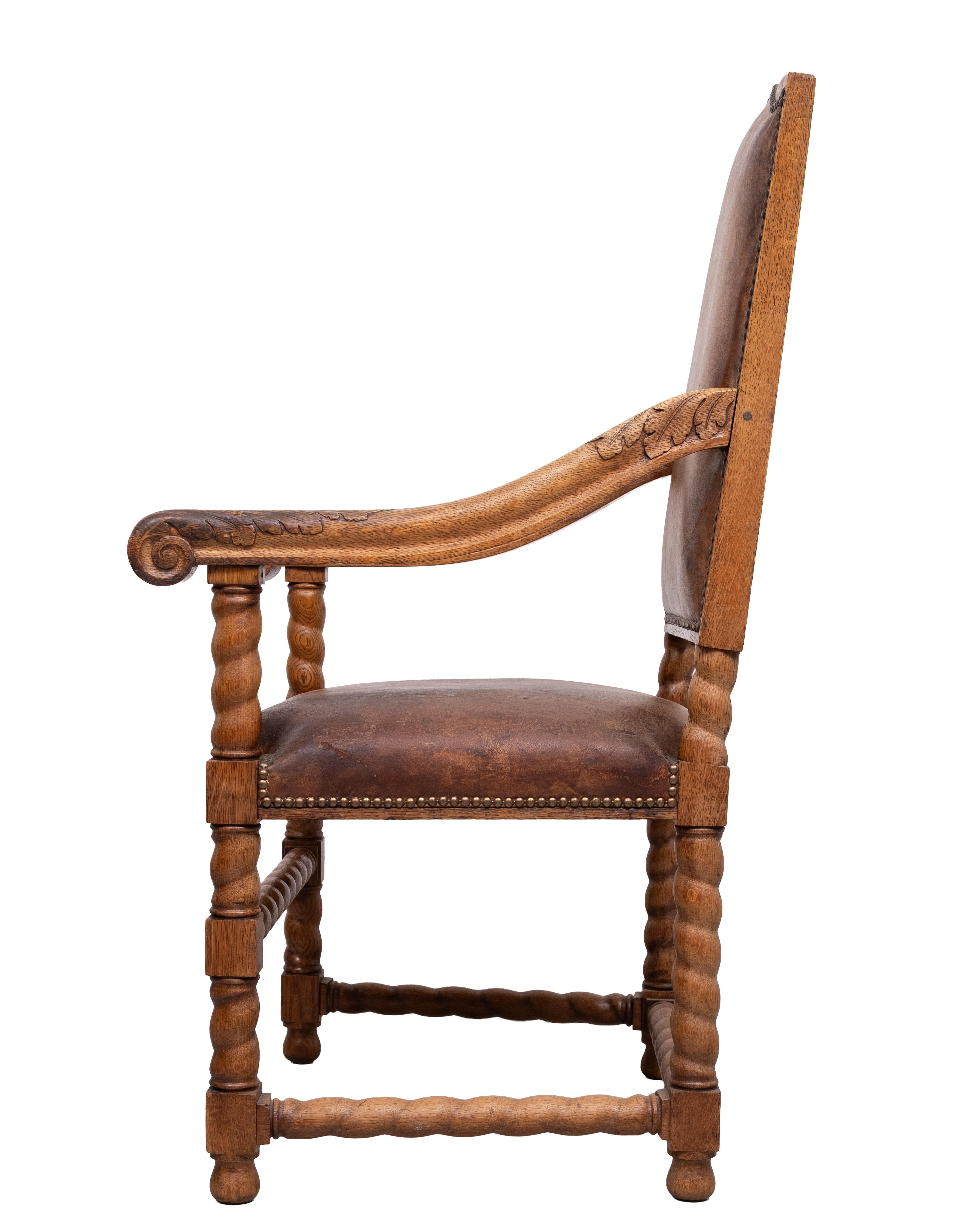 Néo-baroque Chaise à accoudoirs ouverte en chêne baroque hollandais du 19e siècle en vente
