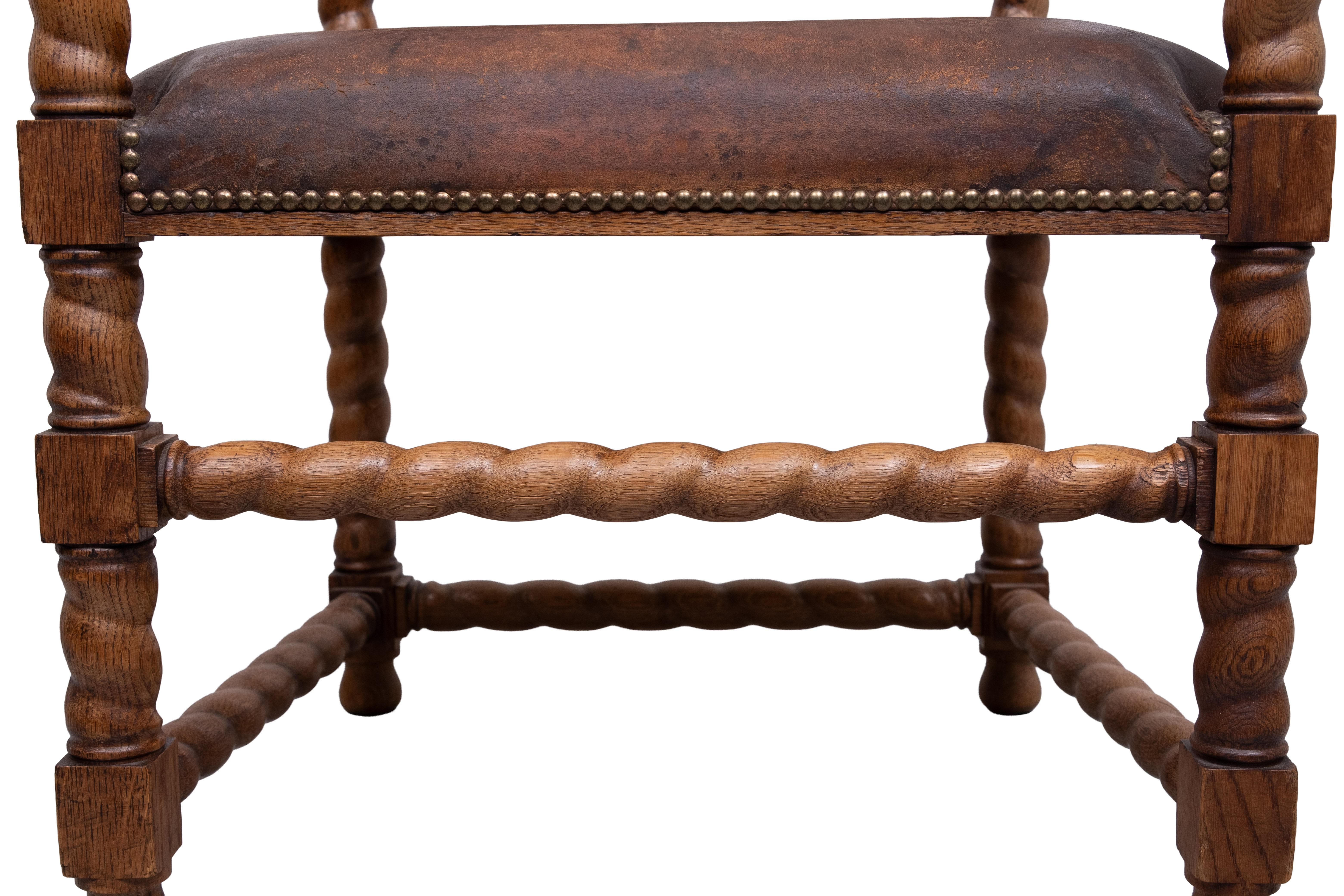 Chaise à accoudoirs ouverte en chêne baroque hollandais du 19e siècle en vente 1