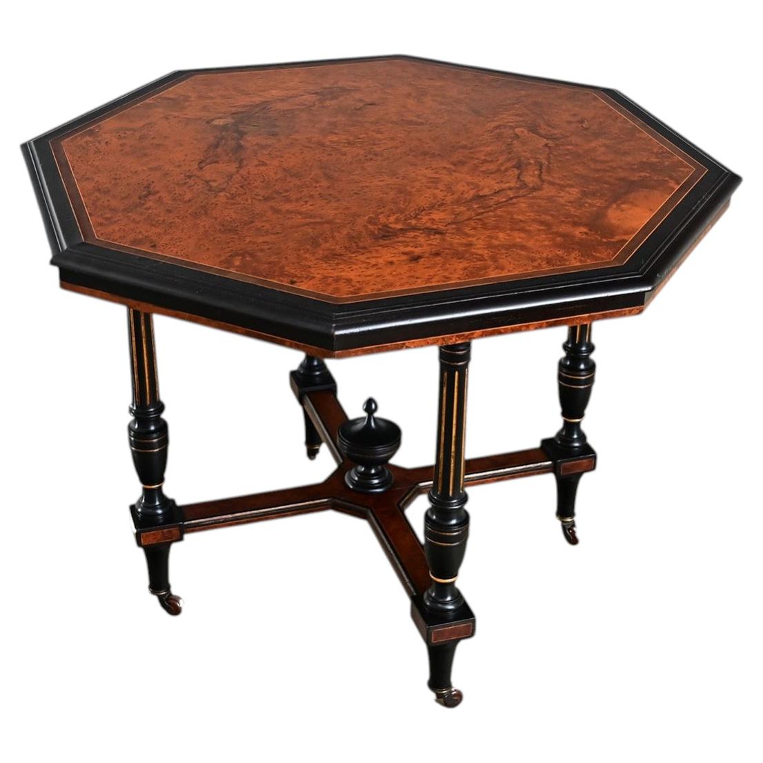 Dutch 19th Century Octagonal Ebonized & Burl Maple Center Table