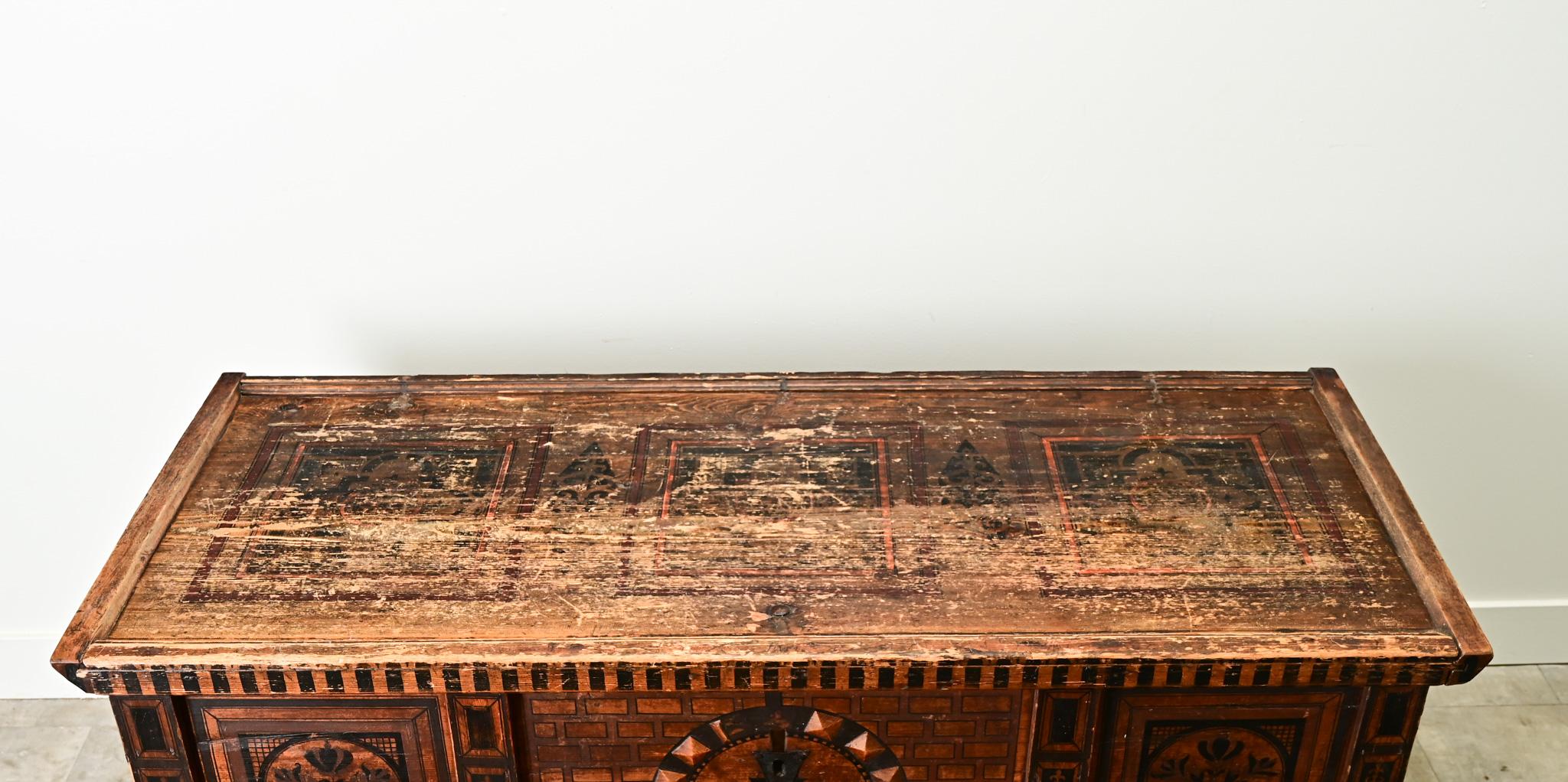 Iron Dutch 19th Century Painted Pine Trunk For Sale
