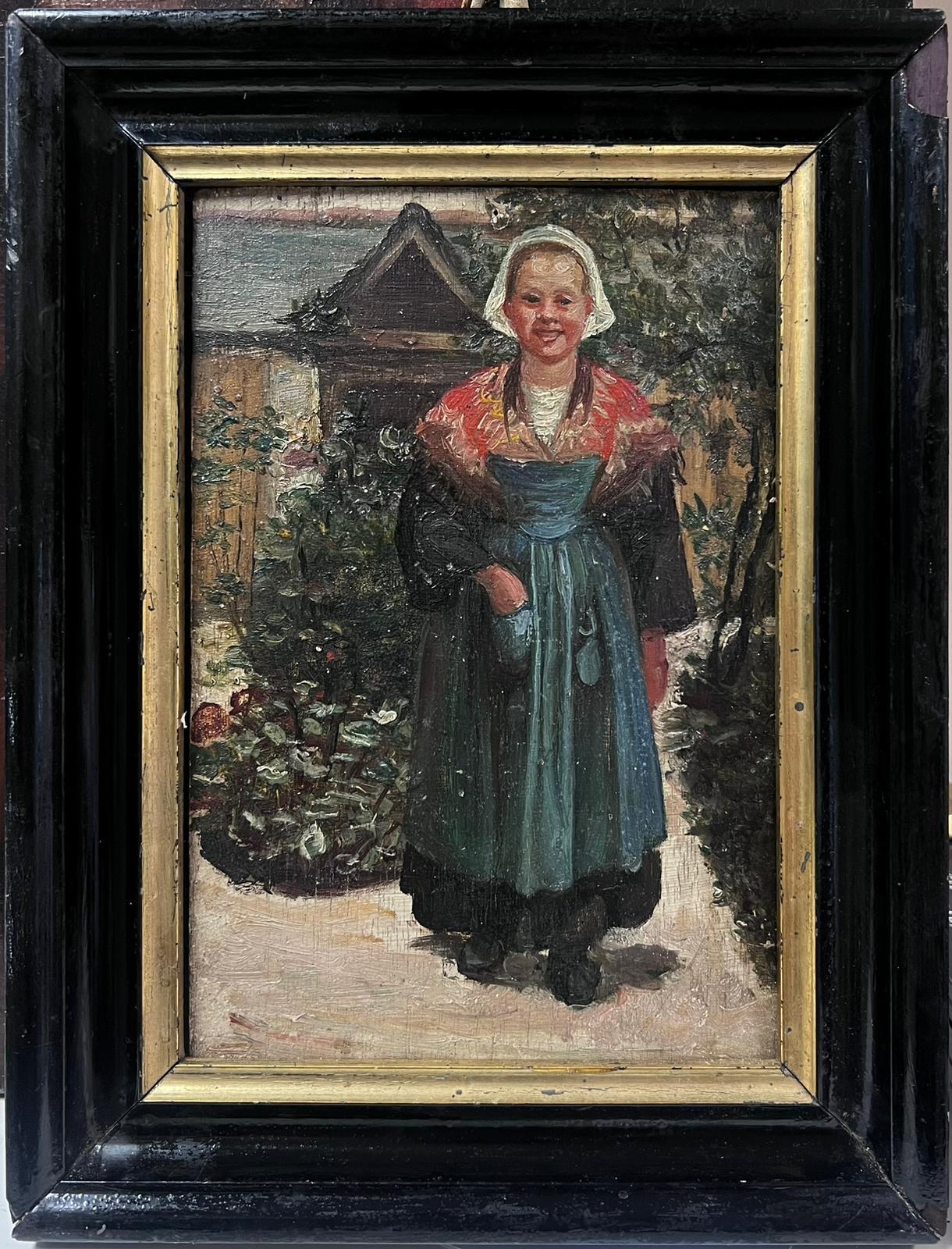 Antique Dutch Impressionist Oil Painting Portrait of a Country Lady - Black Portrait Painting by Dutch 19th century School