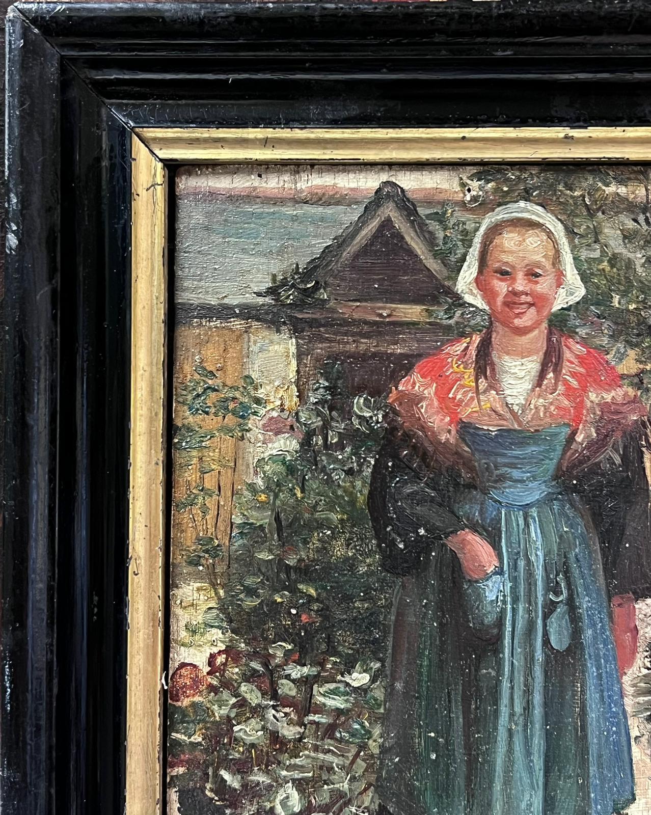 Antique Dutch Impressionist Oil Painting Portrait of a Country Lady For Sale 1