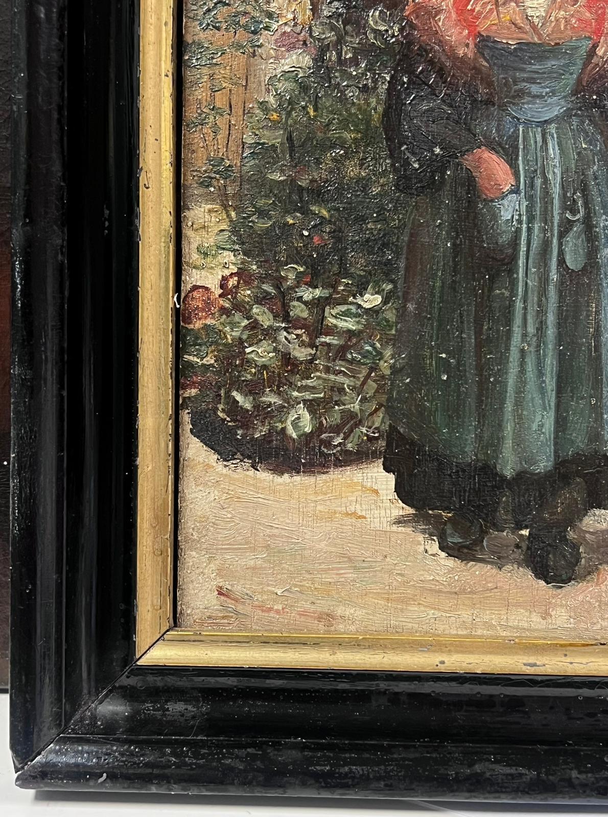 Antique Dutch Impressionist Oil Painting Portrait of a Country Lady For Sale 2