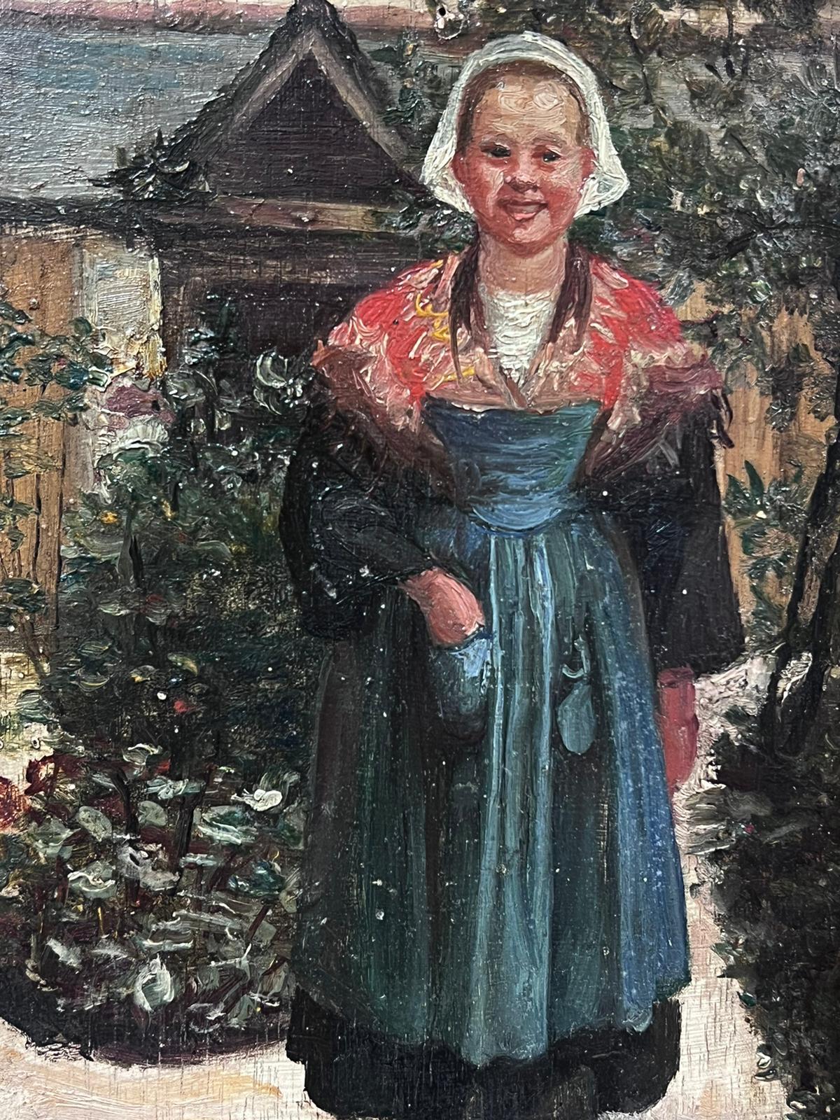 Antique Dutch Impressionist Oil Painting Portrait of a Country Lady For Sale 4