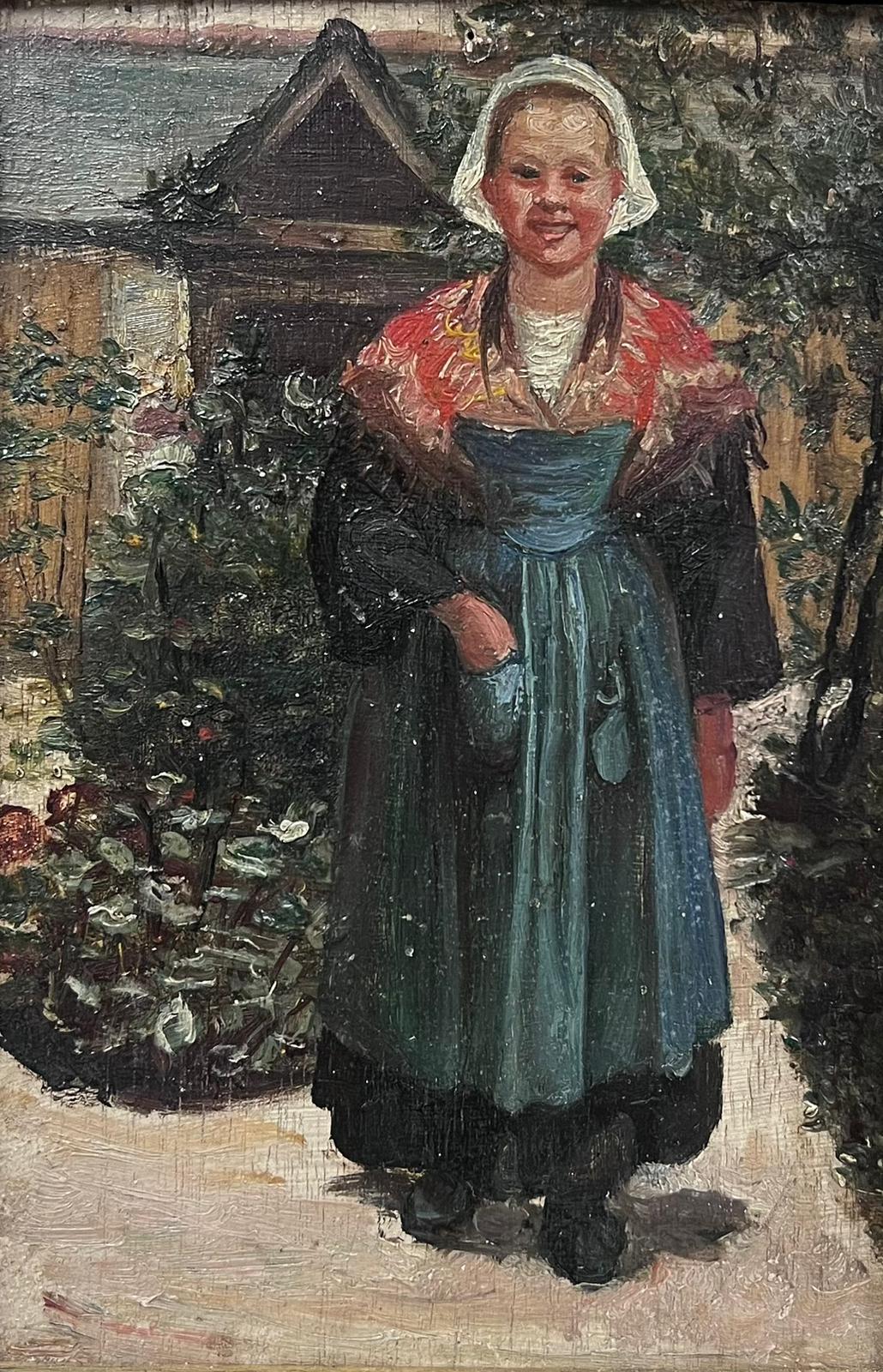 Dutch 19th century School Portrait Painting - Antique Dutch Impressionist Oil Painting Portrait of a Country Lady