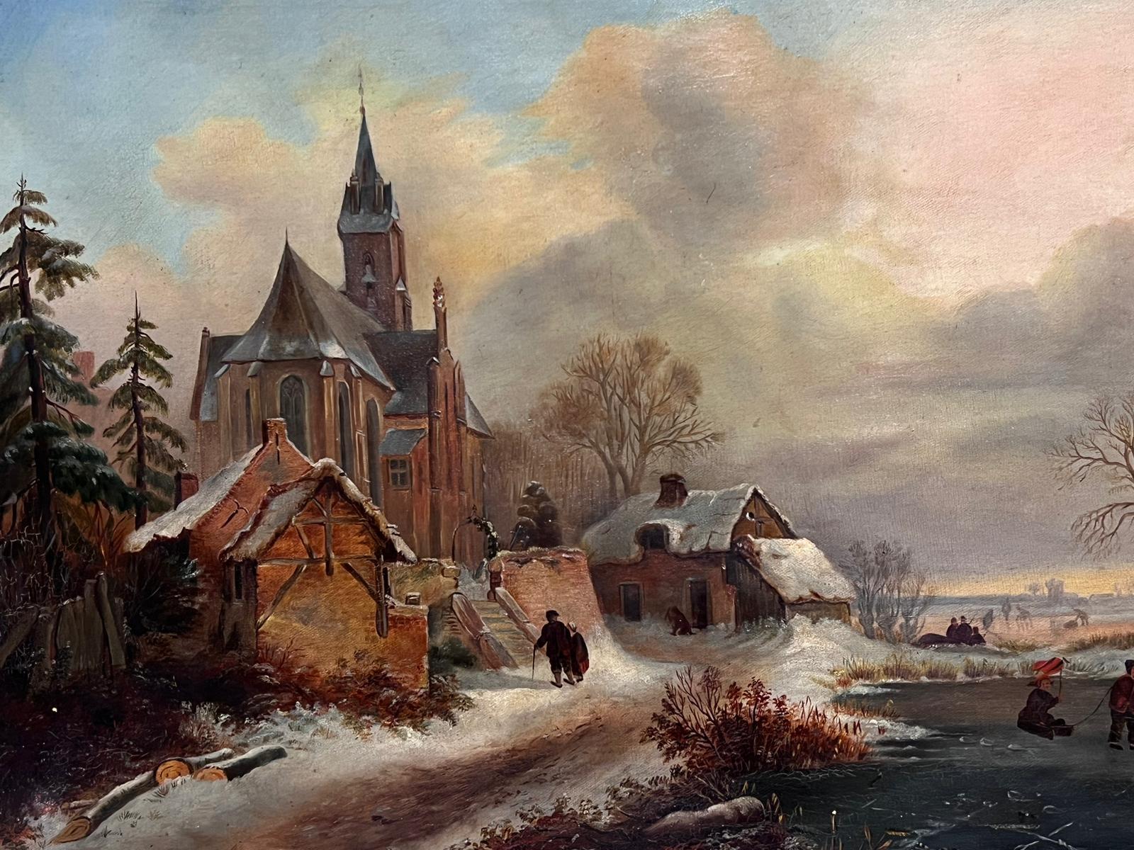 The Winter Landscape
Dutch School, 19th century
oil painting on canvas, framed
framed: 22 x 28 inches
canvas: 16.5 x 23  inches
provenance: private collection, UK
condition: very good and sound condition; please note the frame has old areas of