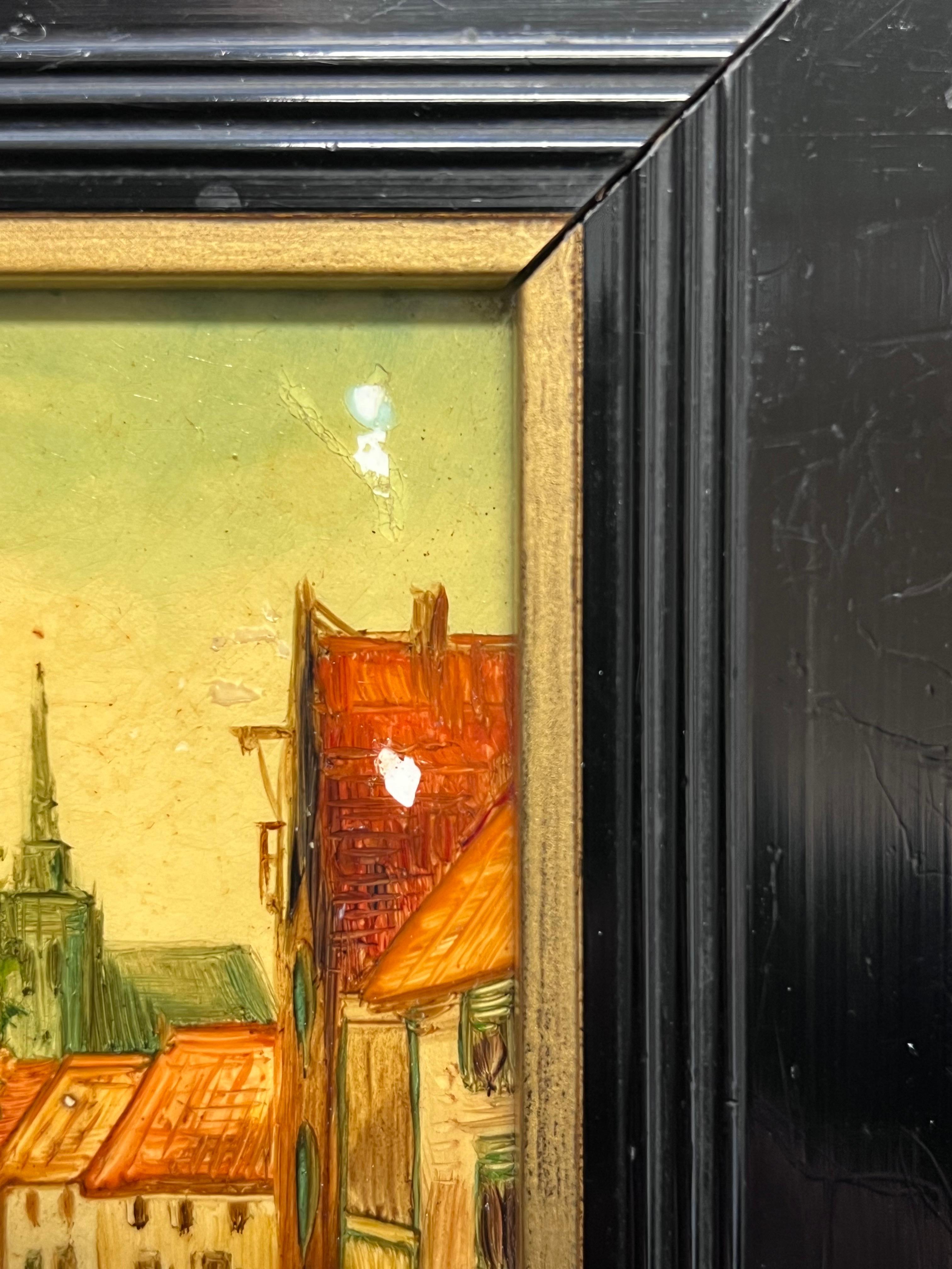 Figures in Old Street Scenes
Dutch School, 19th century
signed oil paintings on board ( x 2) framed
each framed: 8.25 x 8.25 inches
each board: 4.5 x 4.5 inches
Provenance: private collection
Condition:  each is in sound condition but with some