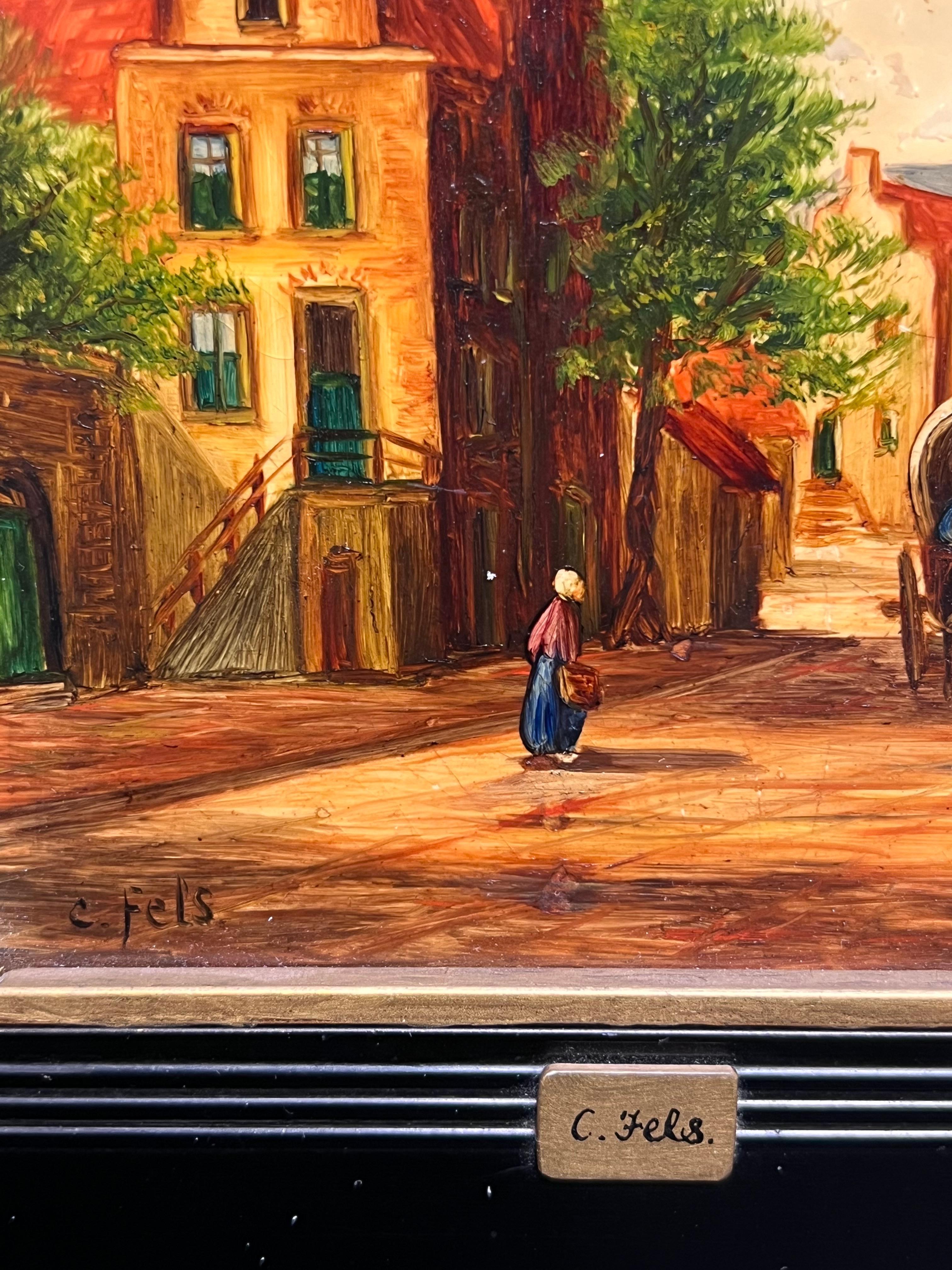 PAIR 19th Century Dutch Signed Oil Paintings Figures in Old Streets For Sale 2