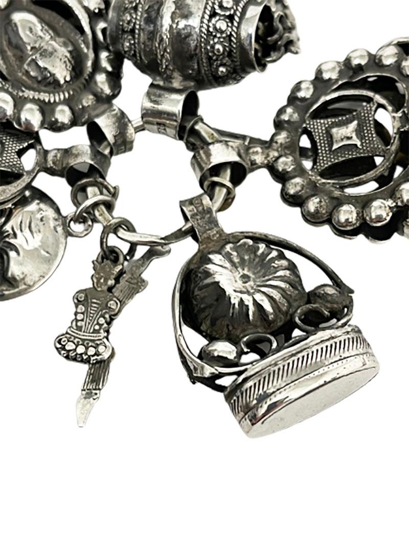 Dutch 19th Century Silver Chatelaine with 4 Cachets and Charms For Sale 1