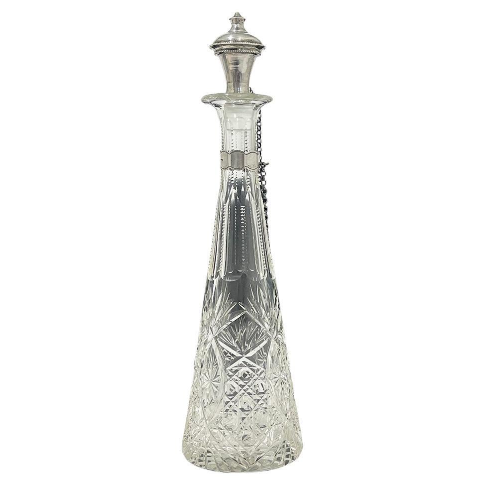 Dutch 19th Century small crystal glass cut decanter with silver For Sale