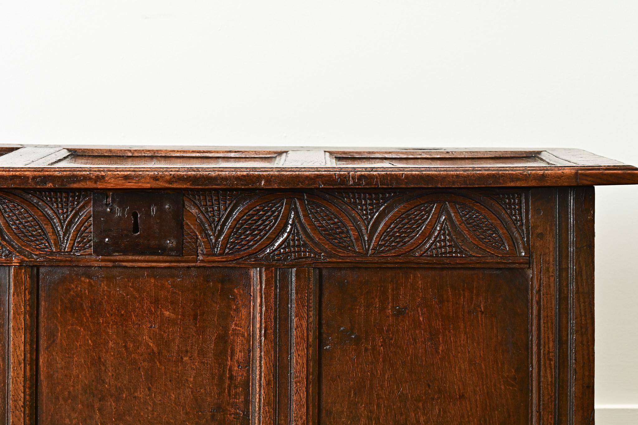 Hand-Carved Dutch 19th Century Solid Carved Oak Coffer For Sale