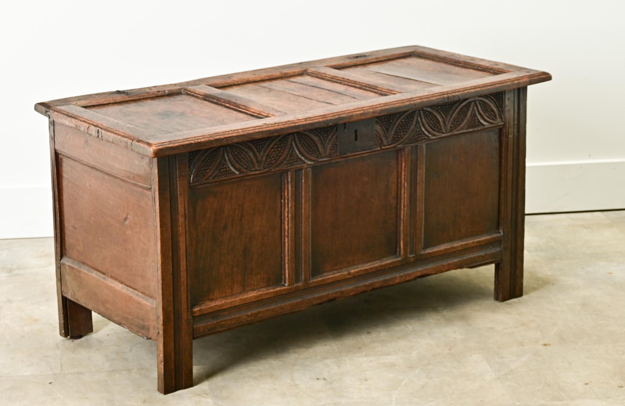 Dutch 19th Century Solid Carved Oak Coffer For Sale 2