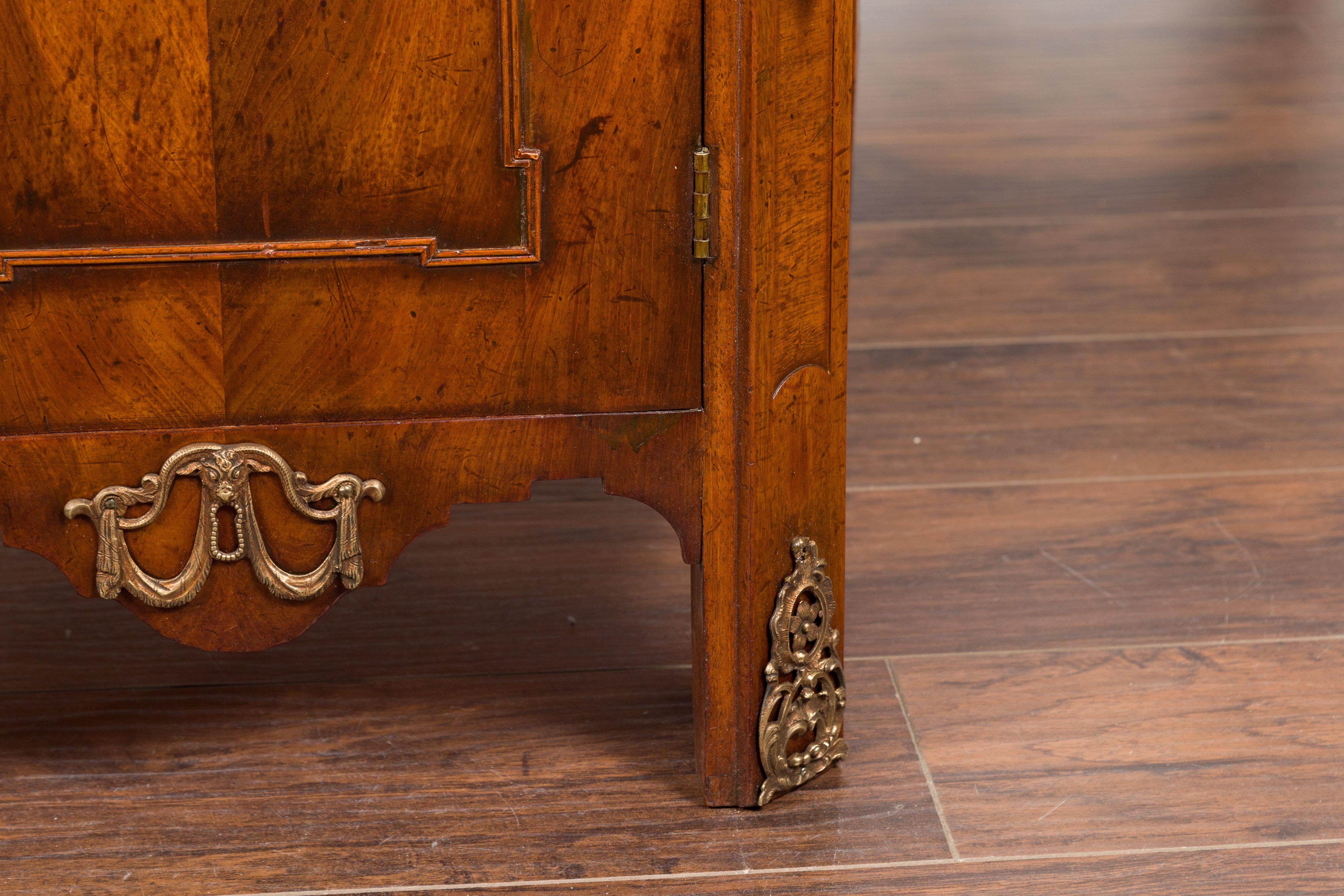 Dutch 19th Century Walnut Bedside Cabinet with Drawer, Door and Bronze Mounts For Sale 6