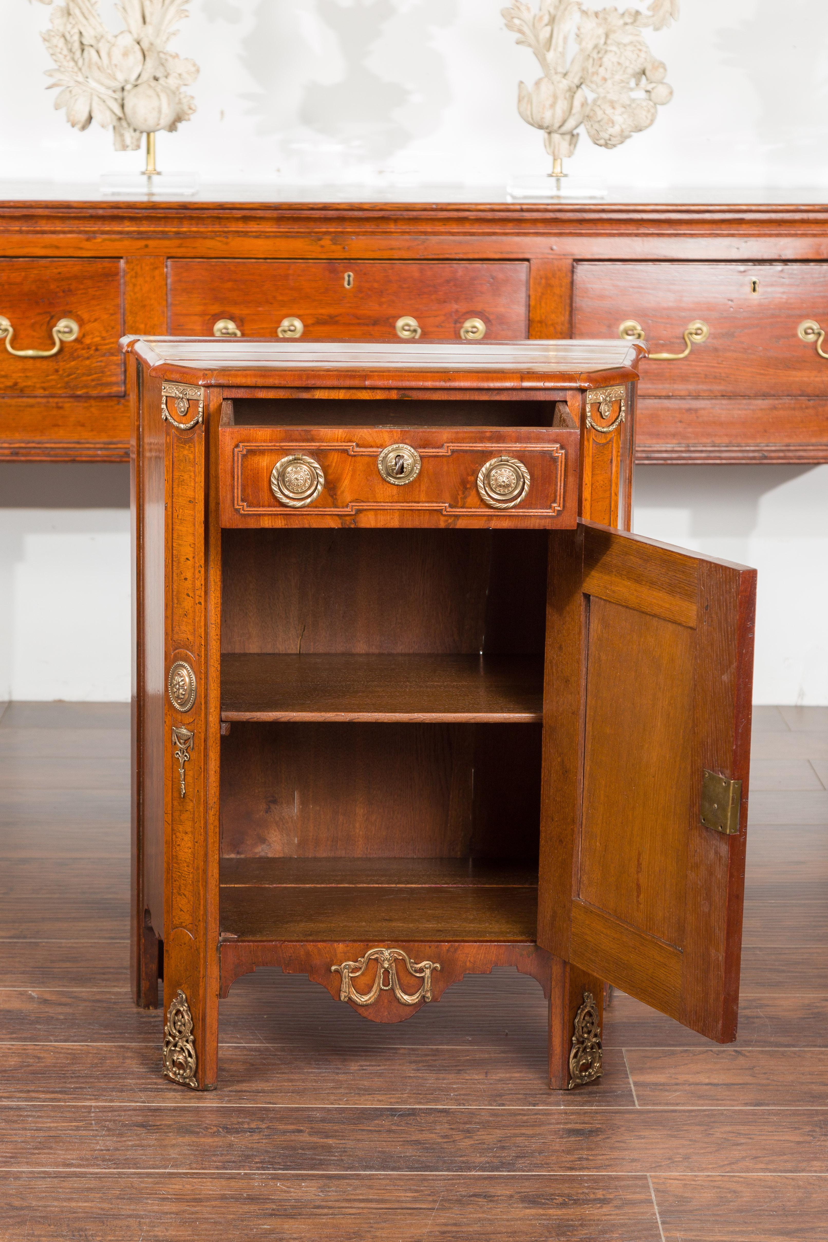 Dutch 19th Century Walnut Bedside Cabinet with Drawer, Door and Bronze Mounts For Sale 8