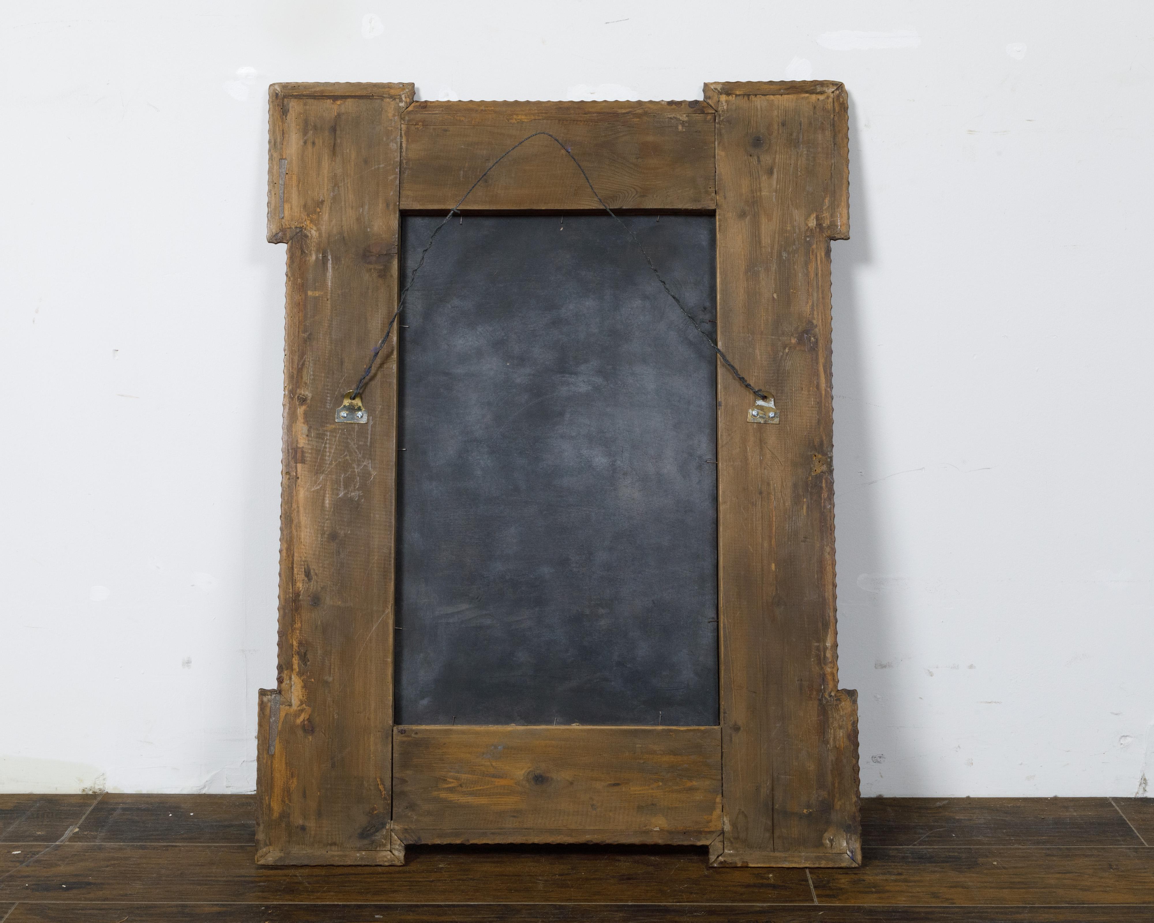 Miroir hollandais en noyer du XIXe siècle avec décor sculpté à la main et patine Brown en vente 4