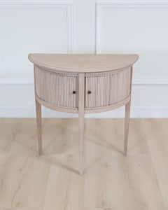 Dutch 20th Century Bleached Oak Demi-Lune Console Table with Tambour Door
