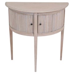 Dutch 20th Century Bleached Oak Demi-Lune Console Table with Tambour Door