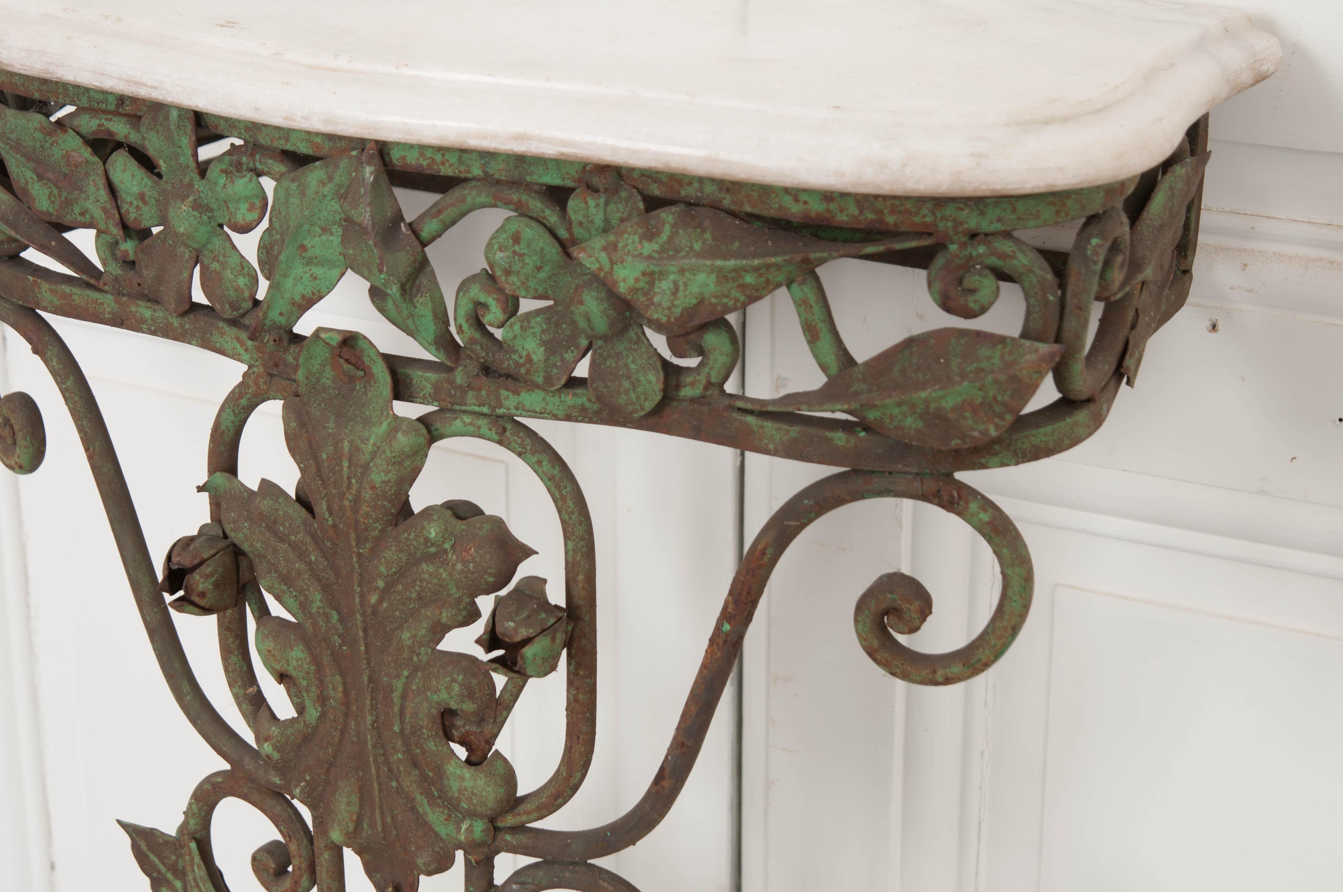 French Dutch 20th Century Iron and Marble-Top Console