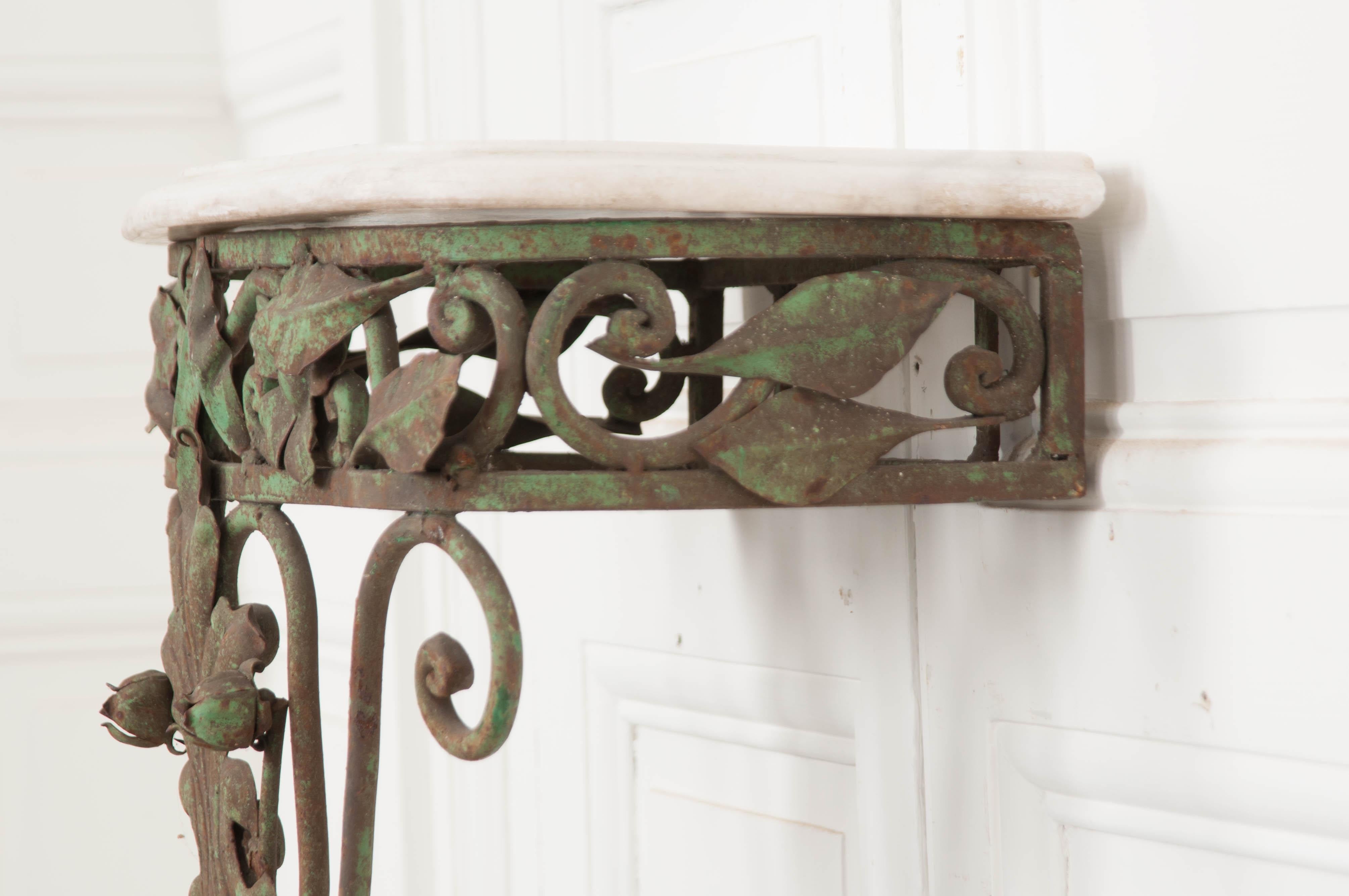 Hand-Painted Dutch 20th Century Iron and Marble-Top Console