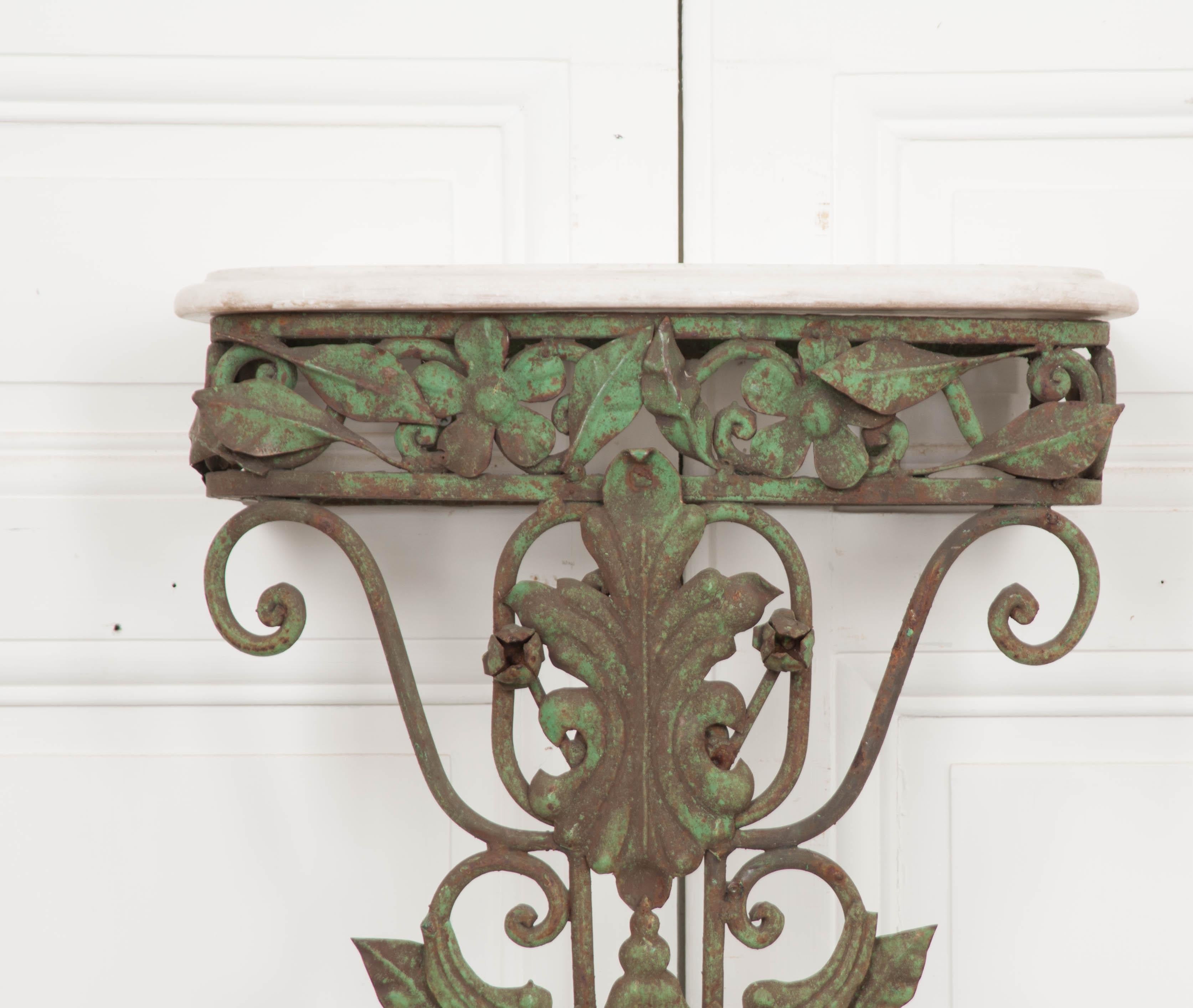 Dutch 20th Century Iron and Marble-Top Console In Good Condition In Baton Rouge, LA