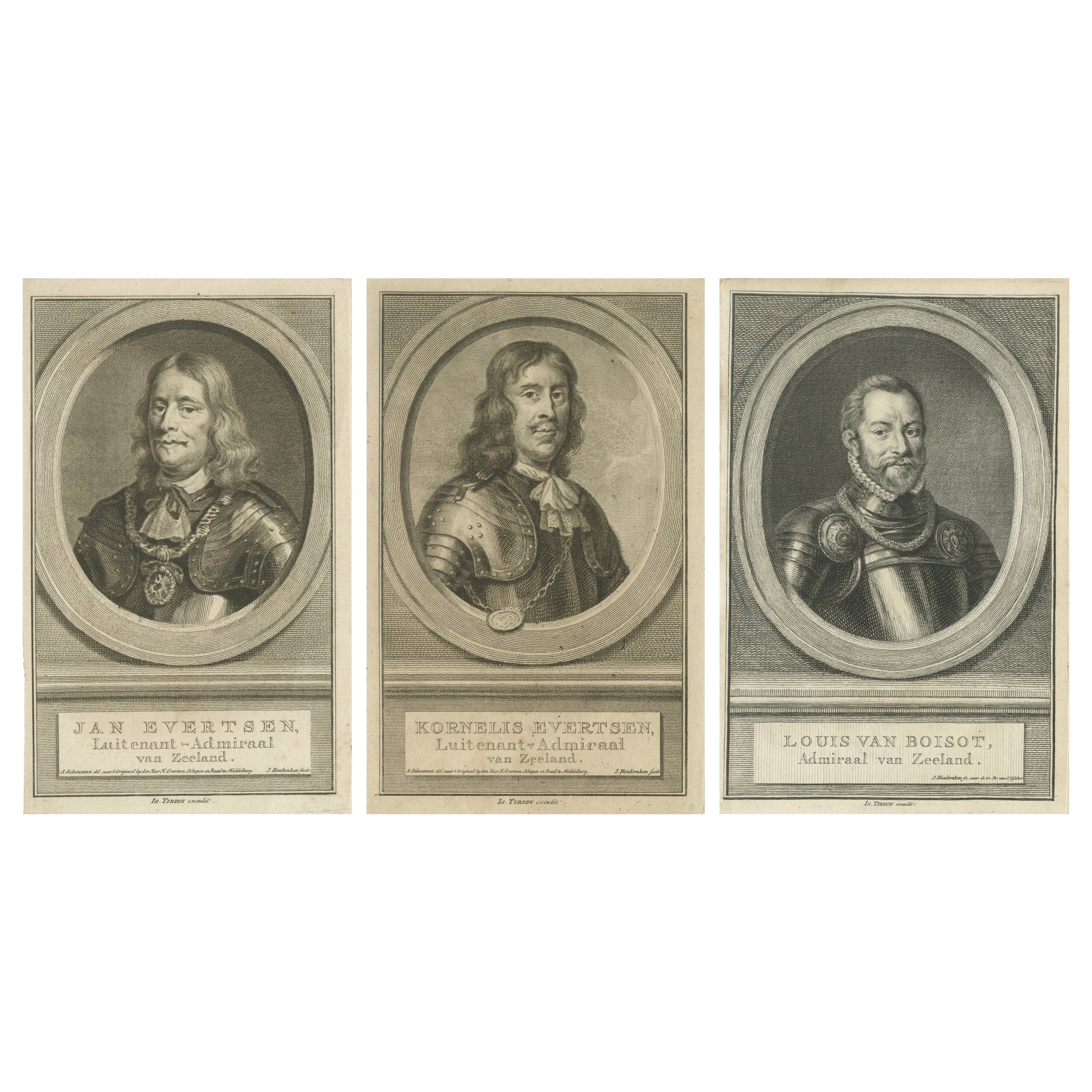 Dutch Admirals of Zeeland – Jan & Kornelis Evertse and Louis van Boisot, ca.1774 For Sale