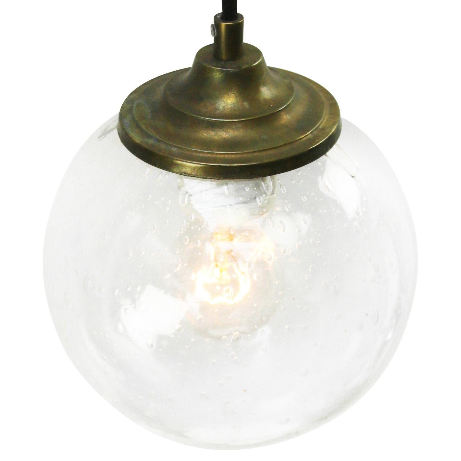 Mid-Century Modern Dutch Air Bubble Glass Globe Brass Top Pendant Light For Sale