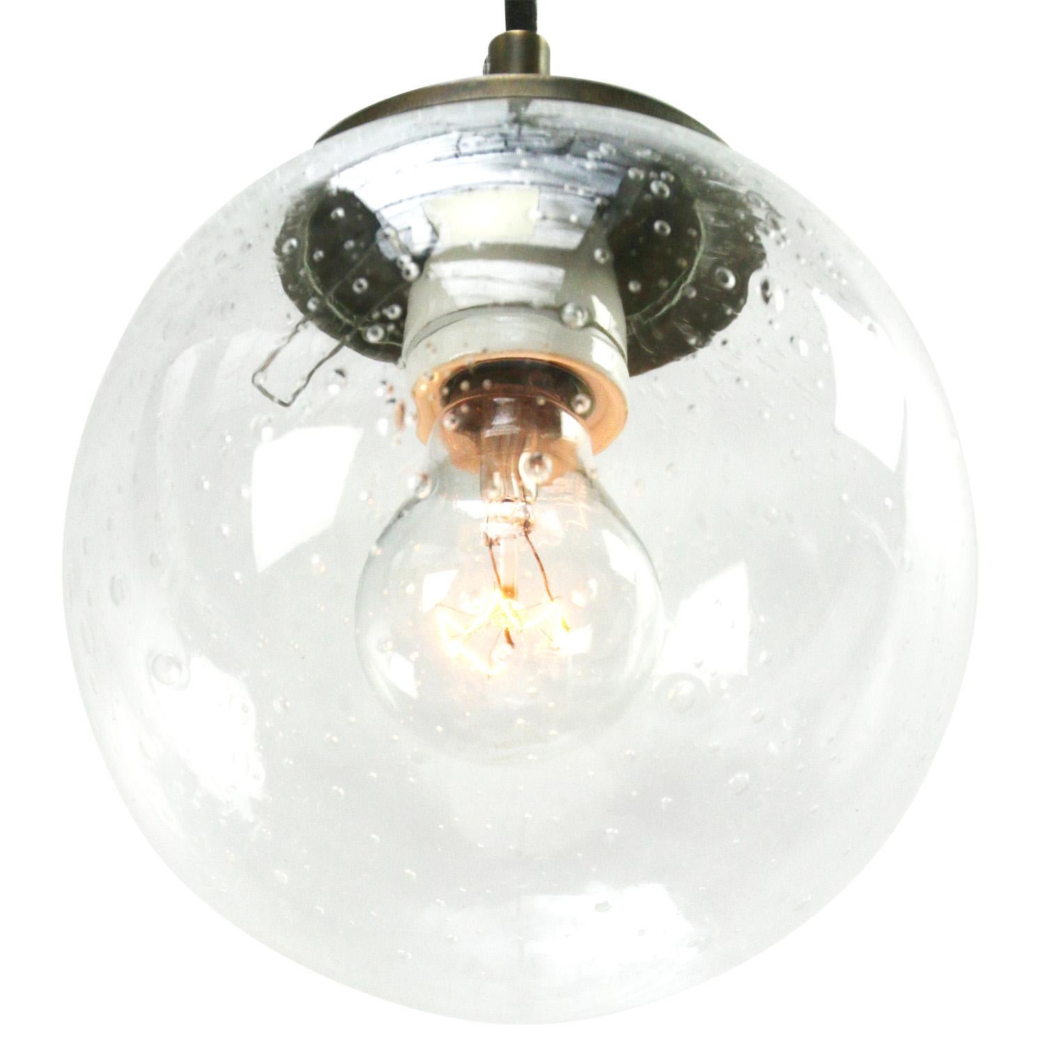 Dutch Air Bubble Glass Globe Brass Top Pendant Light In Good Condition For Sale In Amsterdam, NL