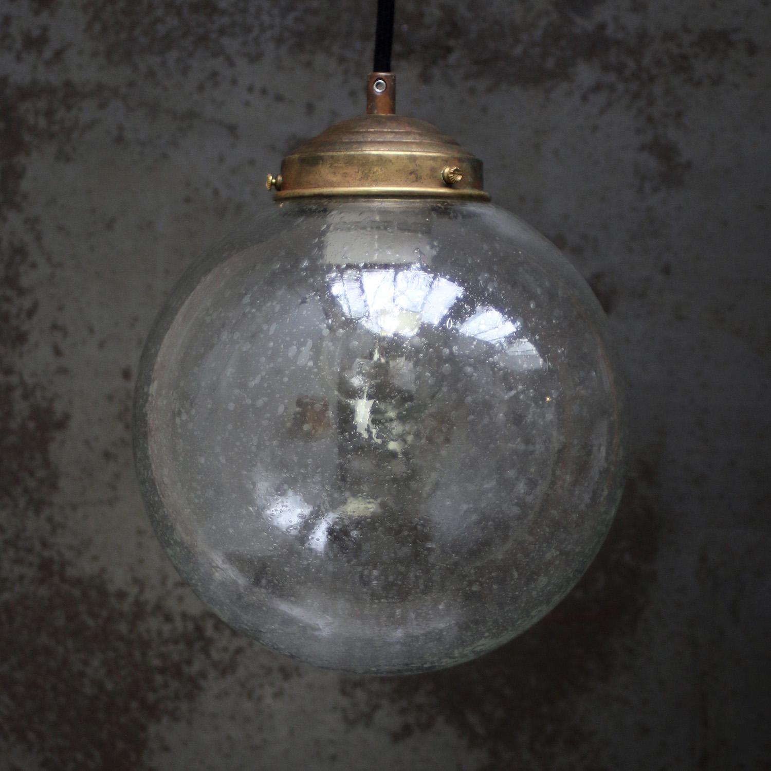 Mid-Century Modern Dutch Air Bubble Glass Globe Brass Top Pendant Lights For Sale