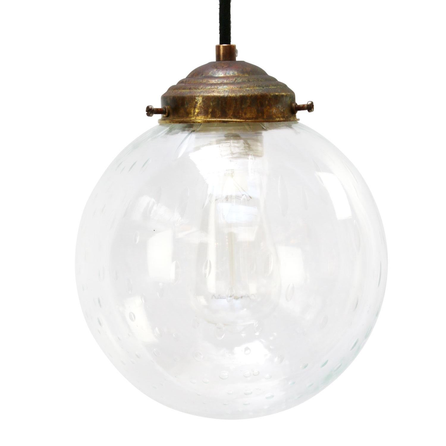 Mid-Century Modern Dutch Air Bubble Glass Globe Brass Top Pendant Lights For Sale