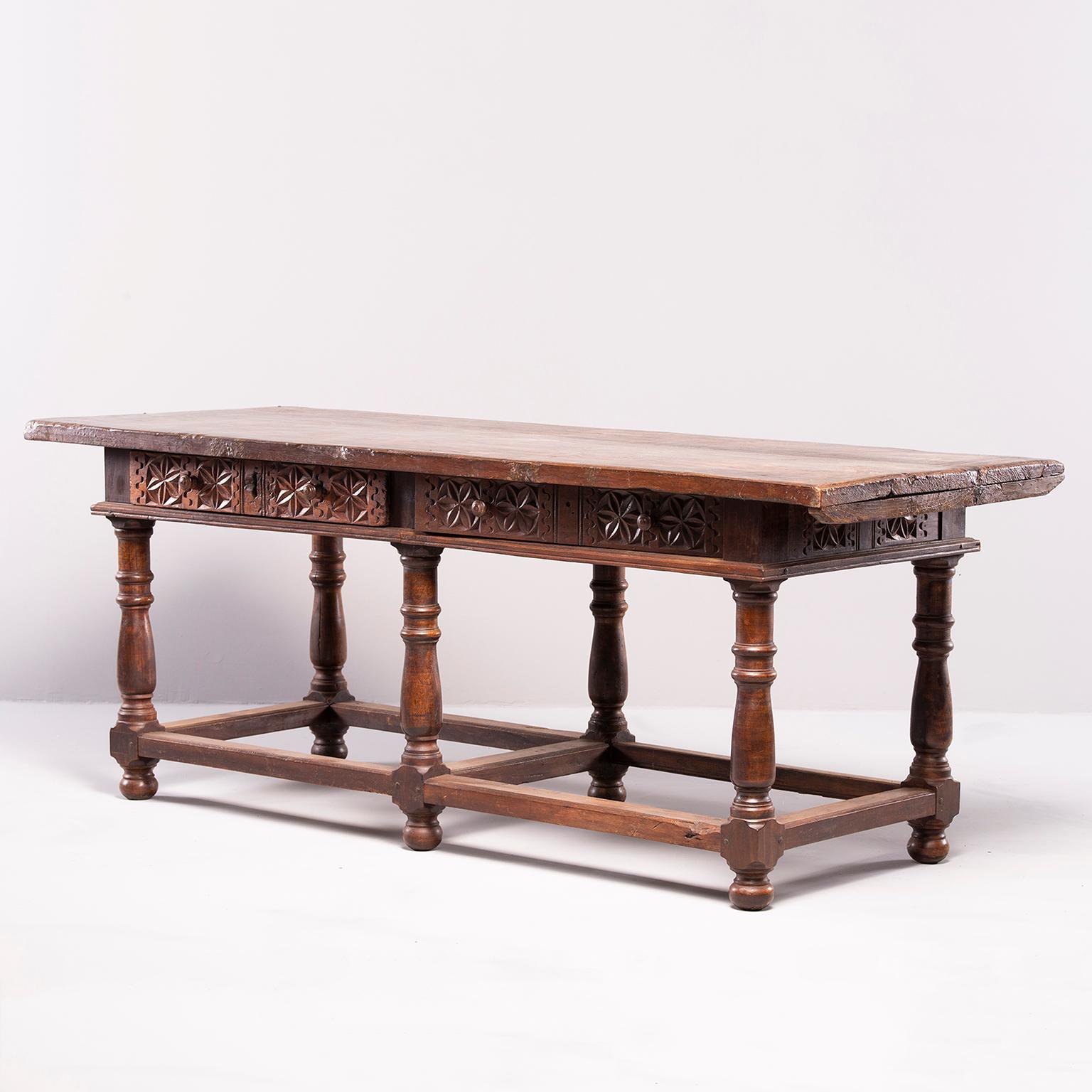 Rustic  Portuguese All Original 18th Century Carved Walnut Table