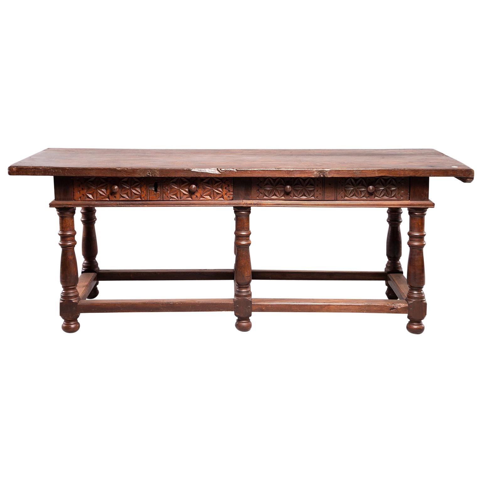  Portuguese All Original 18th Century Carved Walnut Table