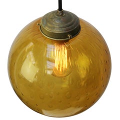 Dutch Amber Glass Air Bubble Globe Brass Top Pendant Lights