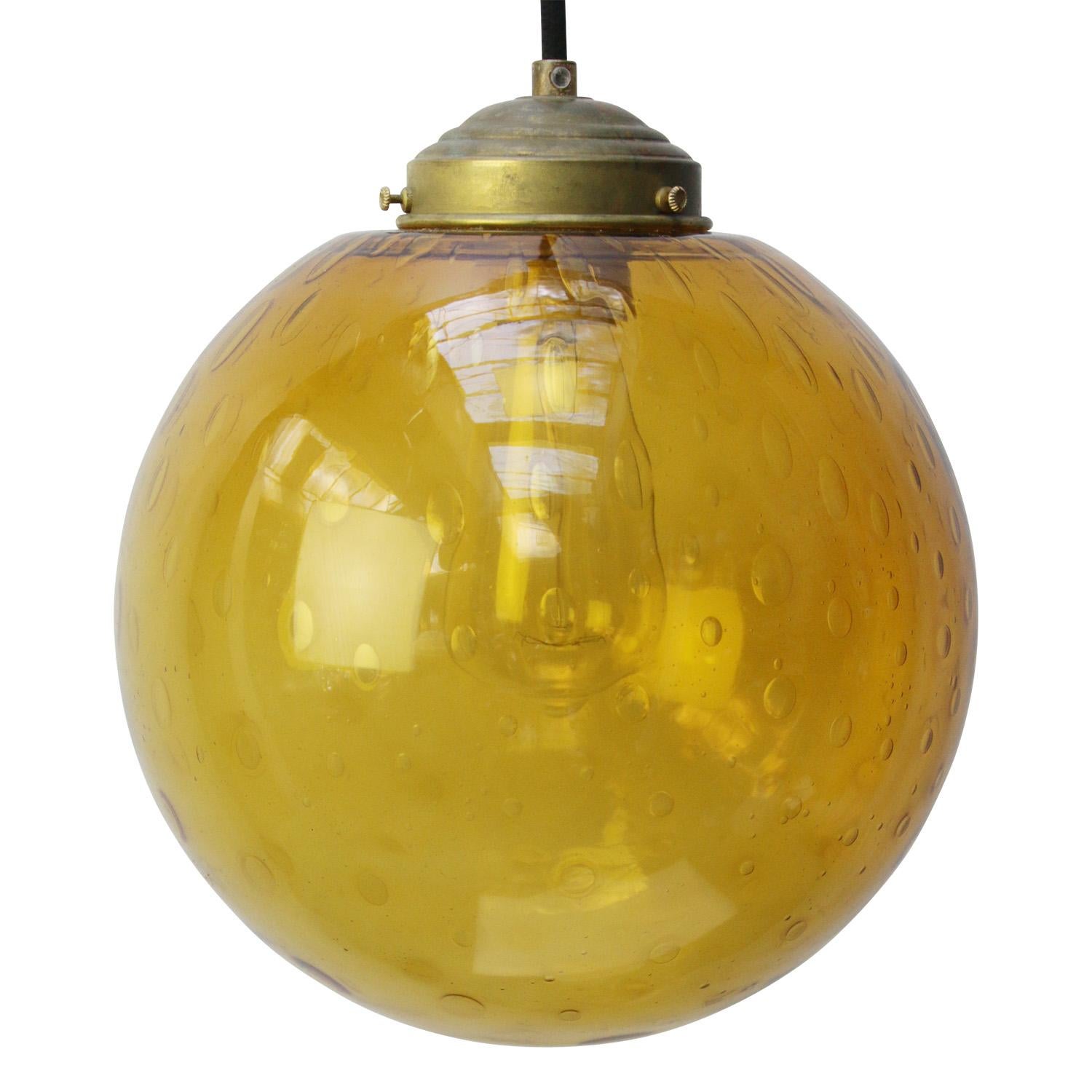 Dutch Amber Glass Air Bubble Globe Brass Top Pendant Lights 1