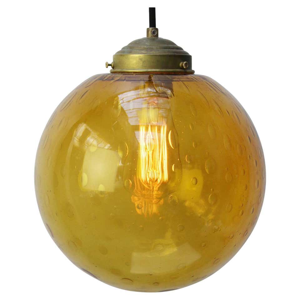 Smoked Air Bubble Glass Globe Dutch Vintage Brass Top Pendant Lights ...