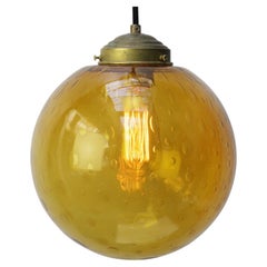 Dutch Amber Glass Air Bubble Globe Brass Top Pendant Lights