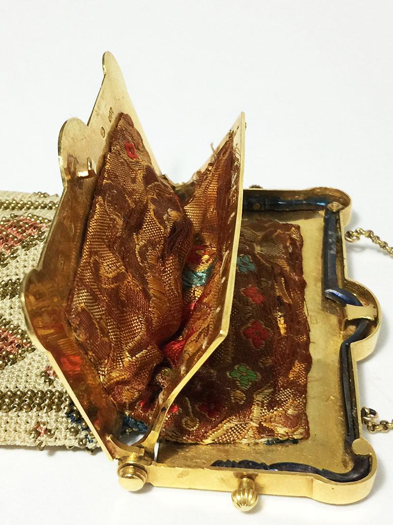 19th Century Dutch embroidered purse with golden purse mount, Amsterdam 1812 For Sale