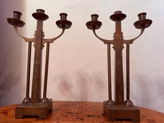 Dutch Amsterdam School Arts and Crafts 1910 Pair of Brass Candleholders