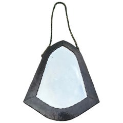 Dutch Amsterdam School Hammered Copper Shield Mirror with Rope, circa 1920