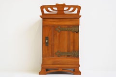 Dutch Antique 1910 Art Nouveau / Jugendstil Wall Cabinet in Cherry Wood Brass